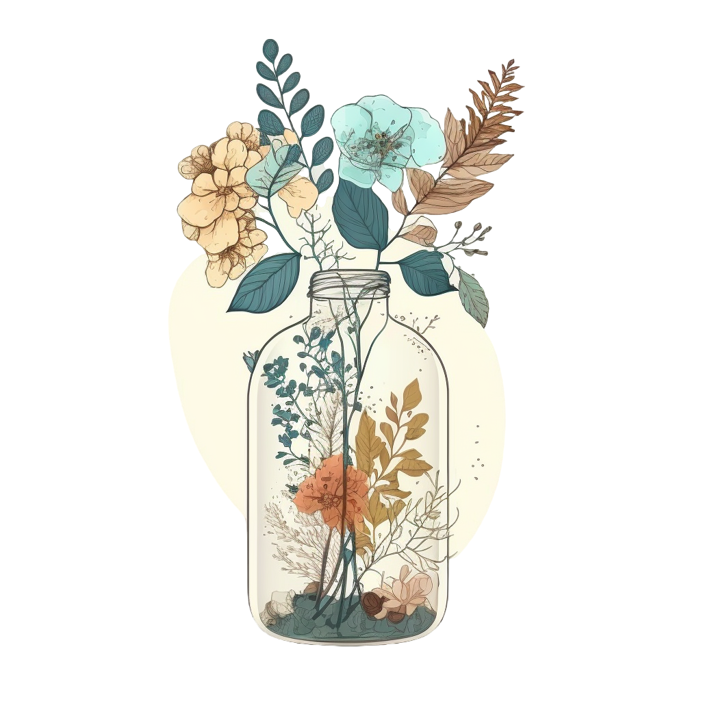 Illustration design materials of floral plants in glass bottles