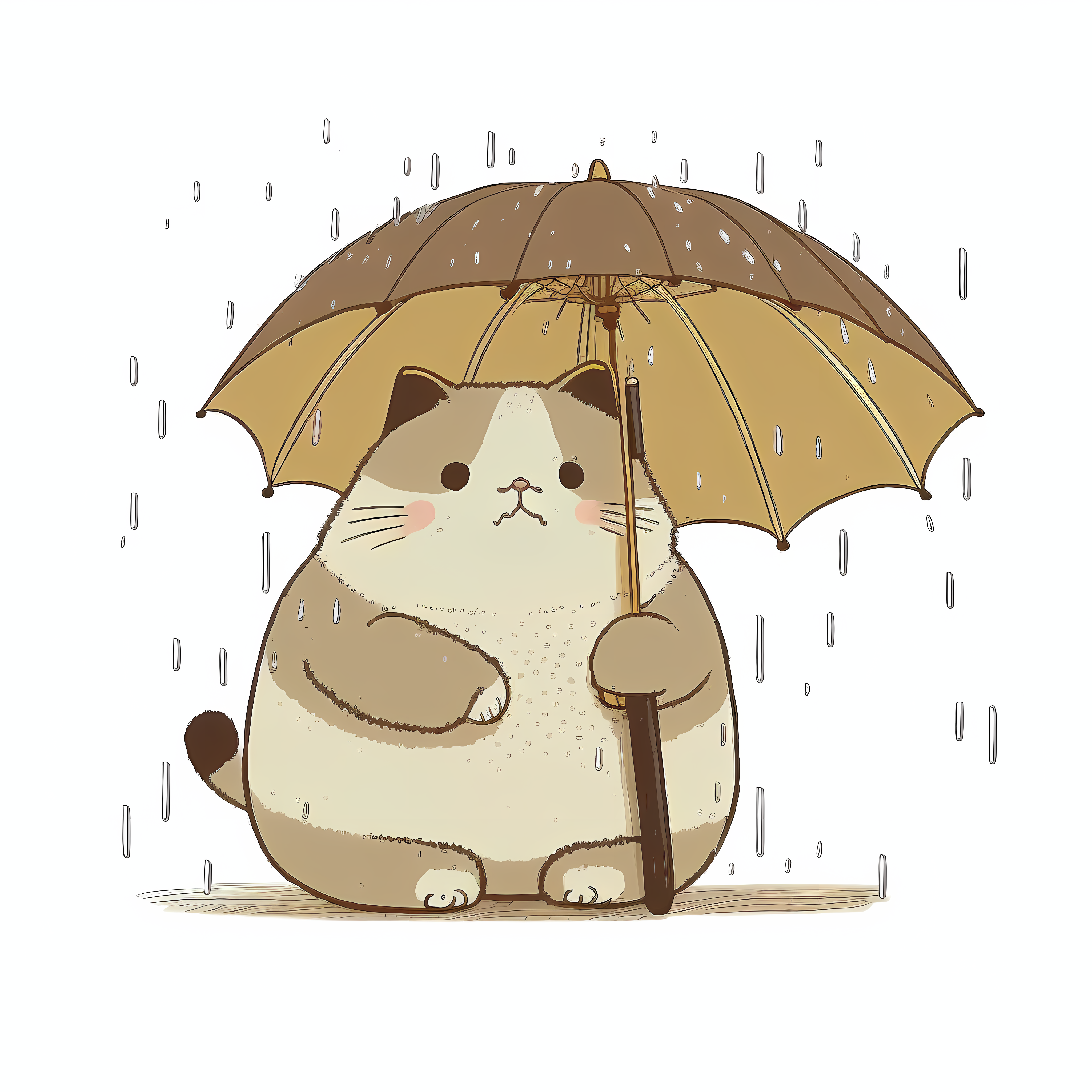 The cute little chubby cat with an umbrella