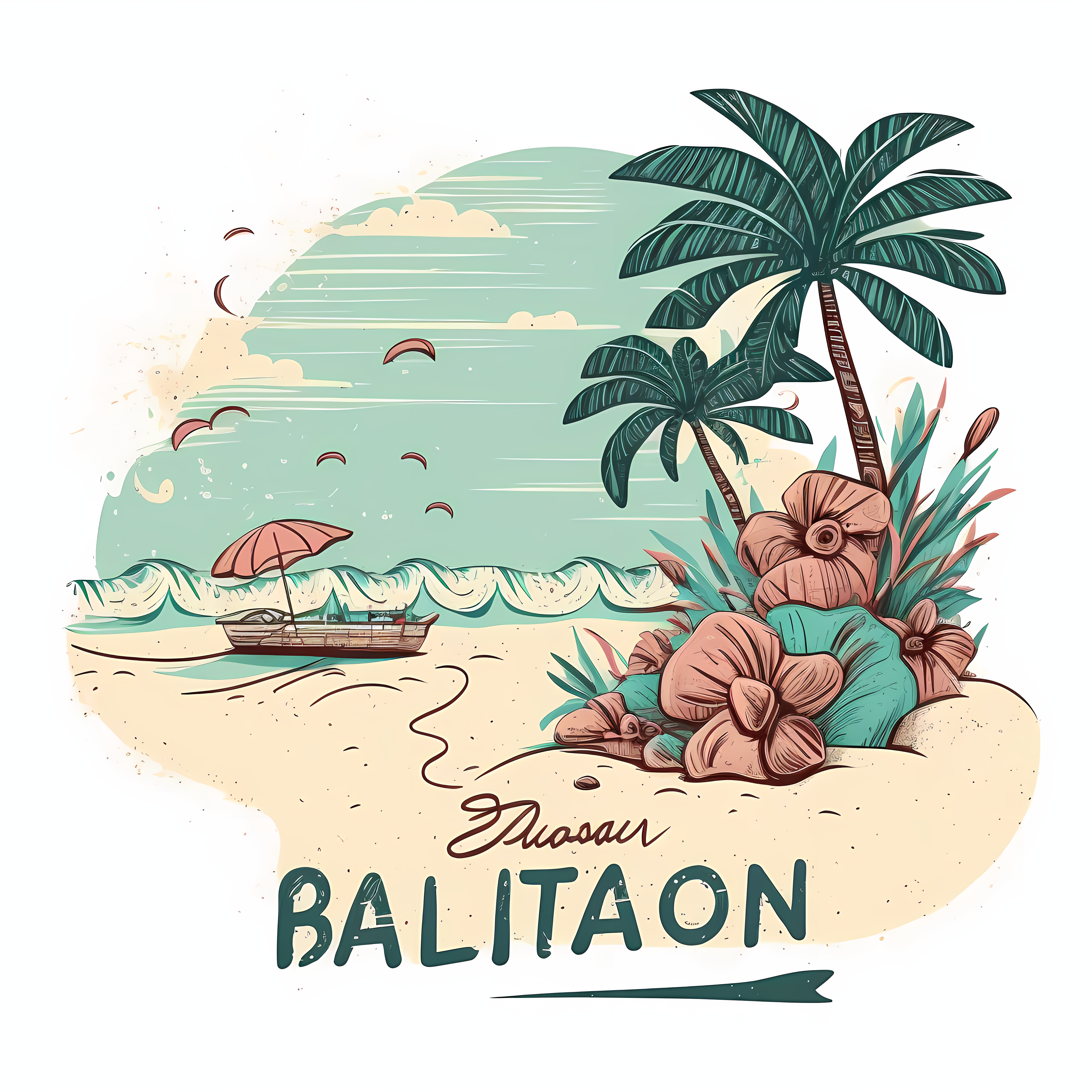 Hand-drawn white beach vacation illustration design elements PNG
