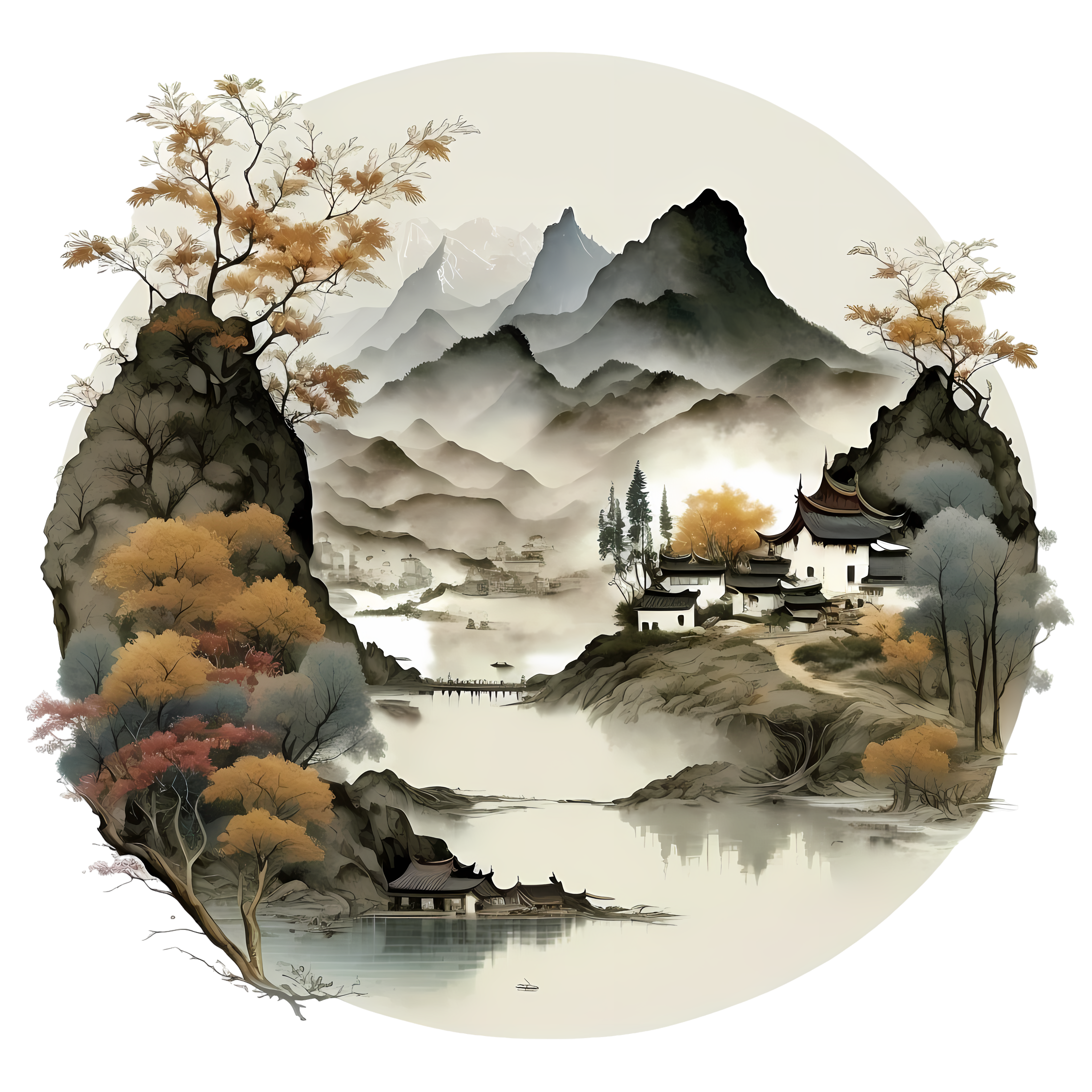 The village between the mountains and rivers