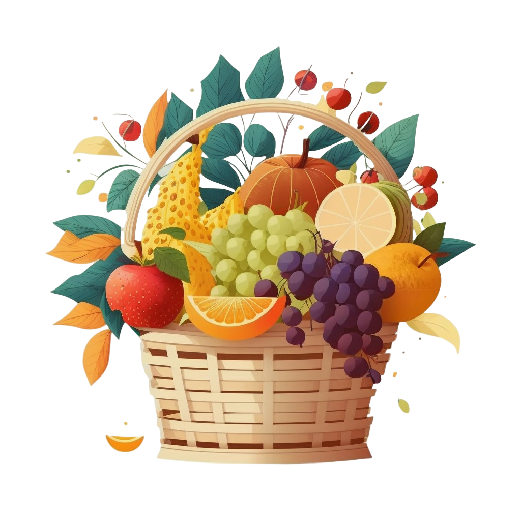 Hand-drawn illustration materials of fruit baskets