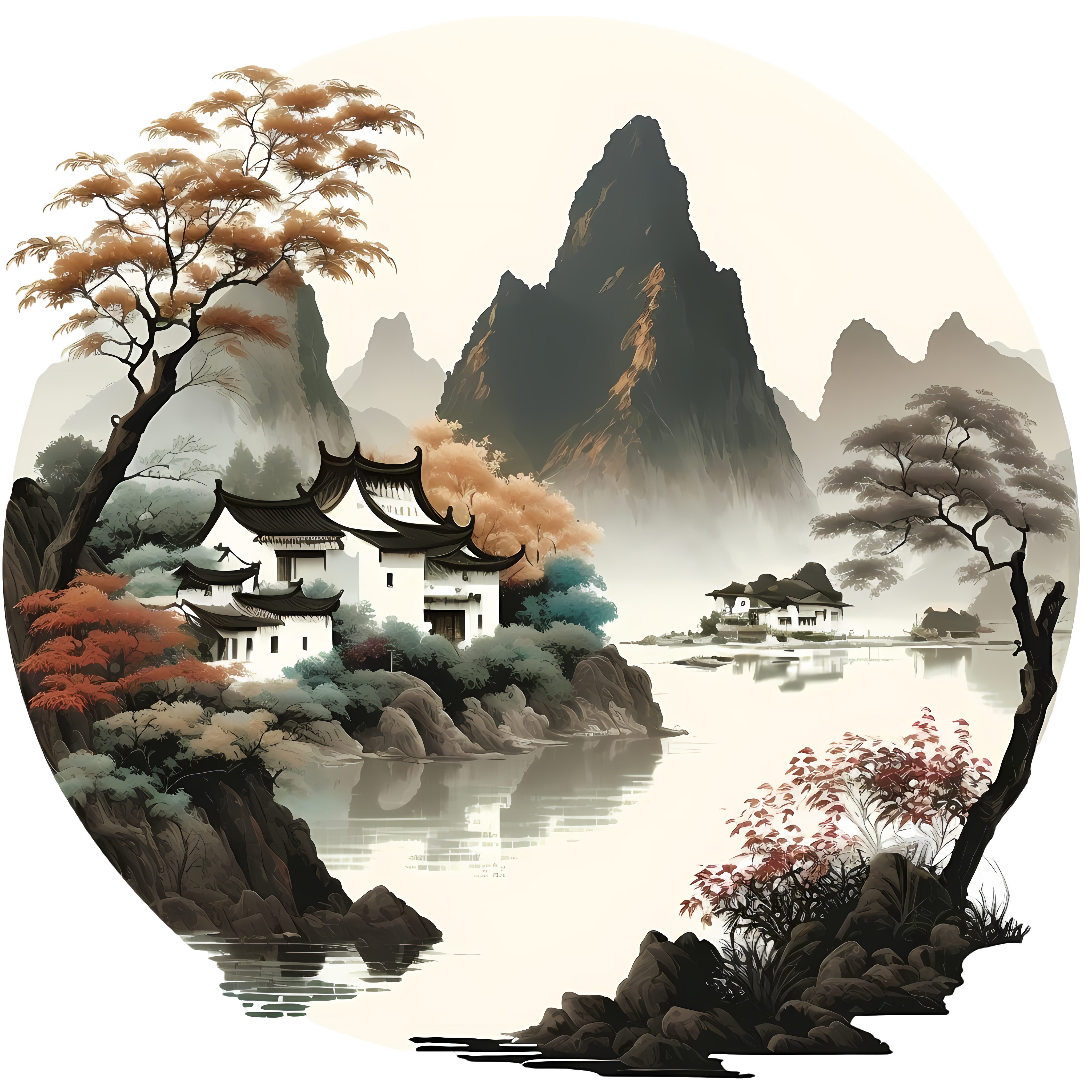 A small village among the mountains and rivers