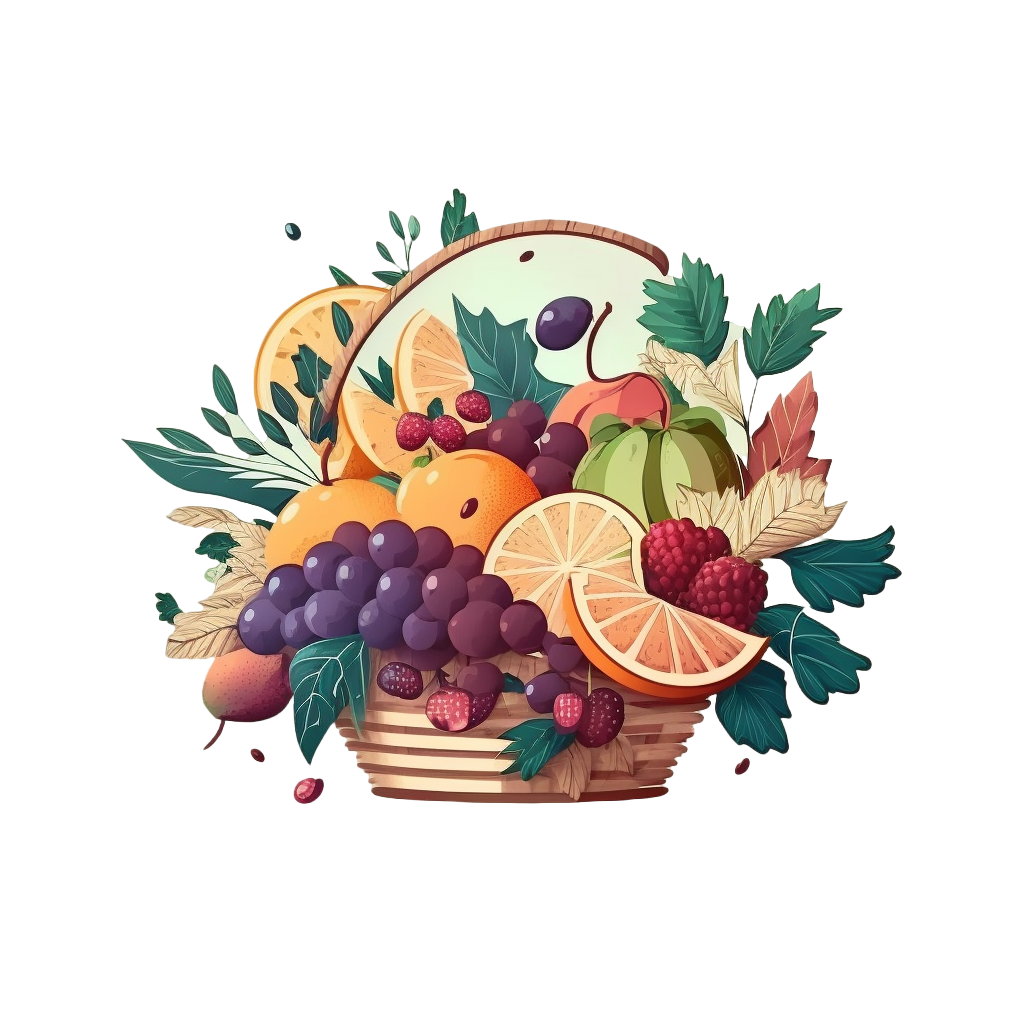 Hand-drawn illustration materials of fruit baskets