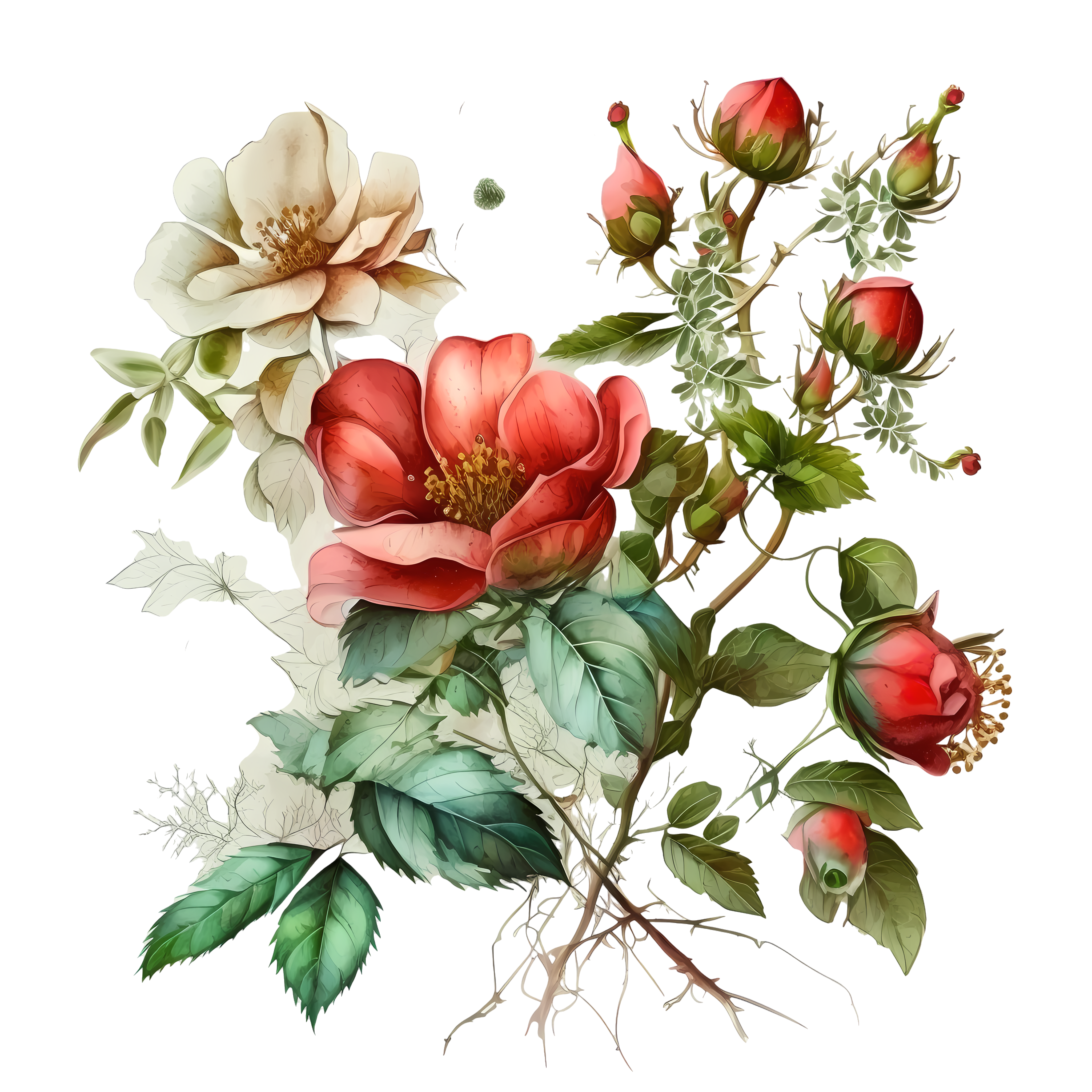 Wild Rose Watercolor Flower Elements