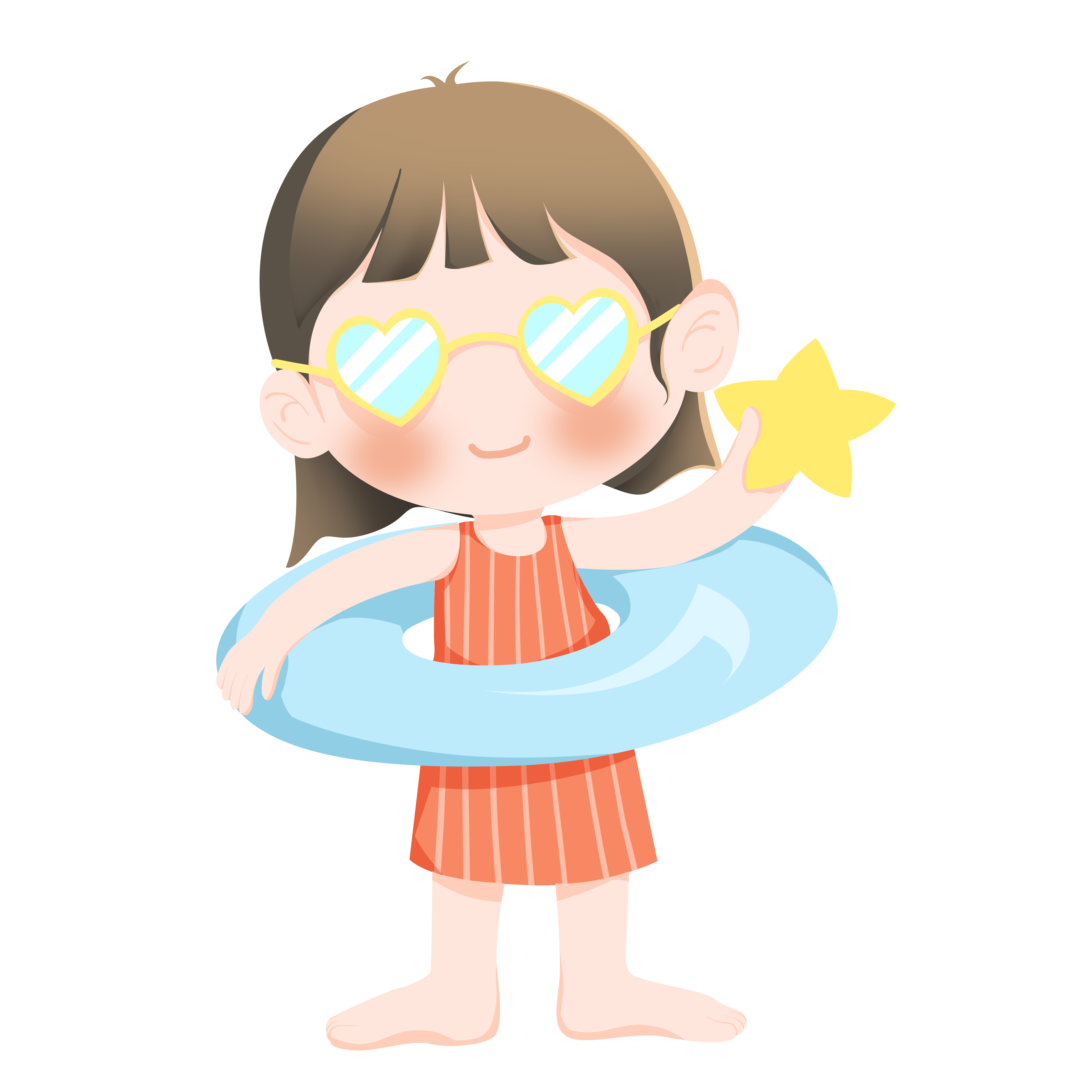Cute little girl swimming by the sea material