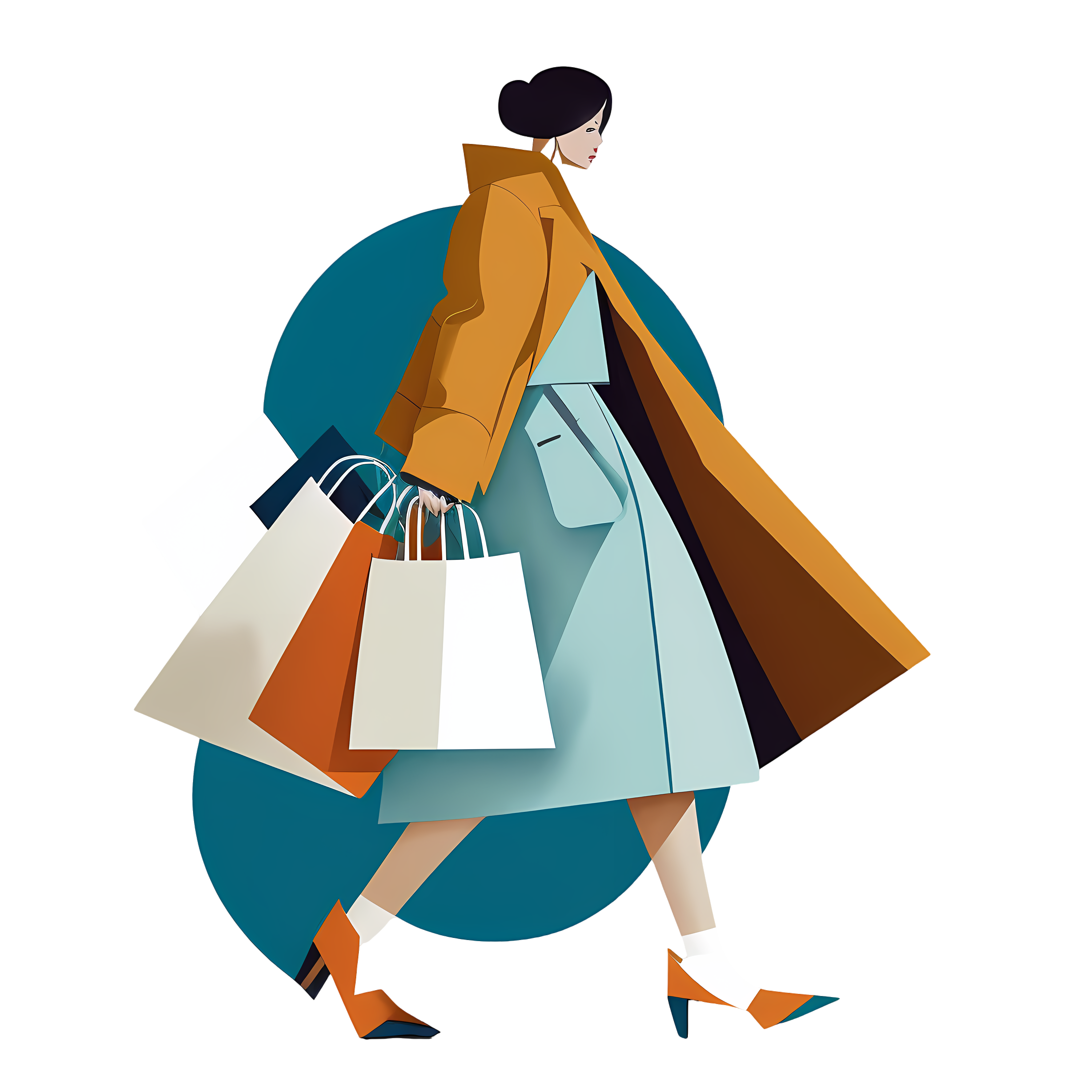 Creative design shopping woman with transparent background
