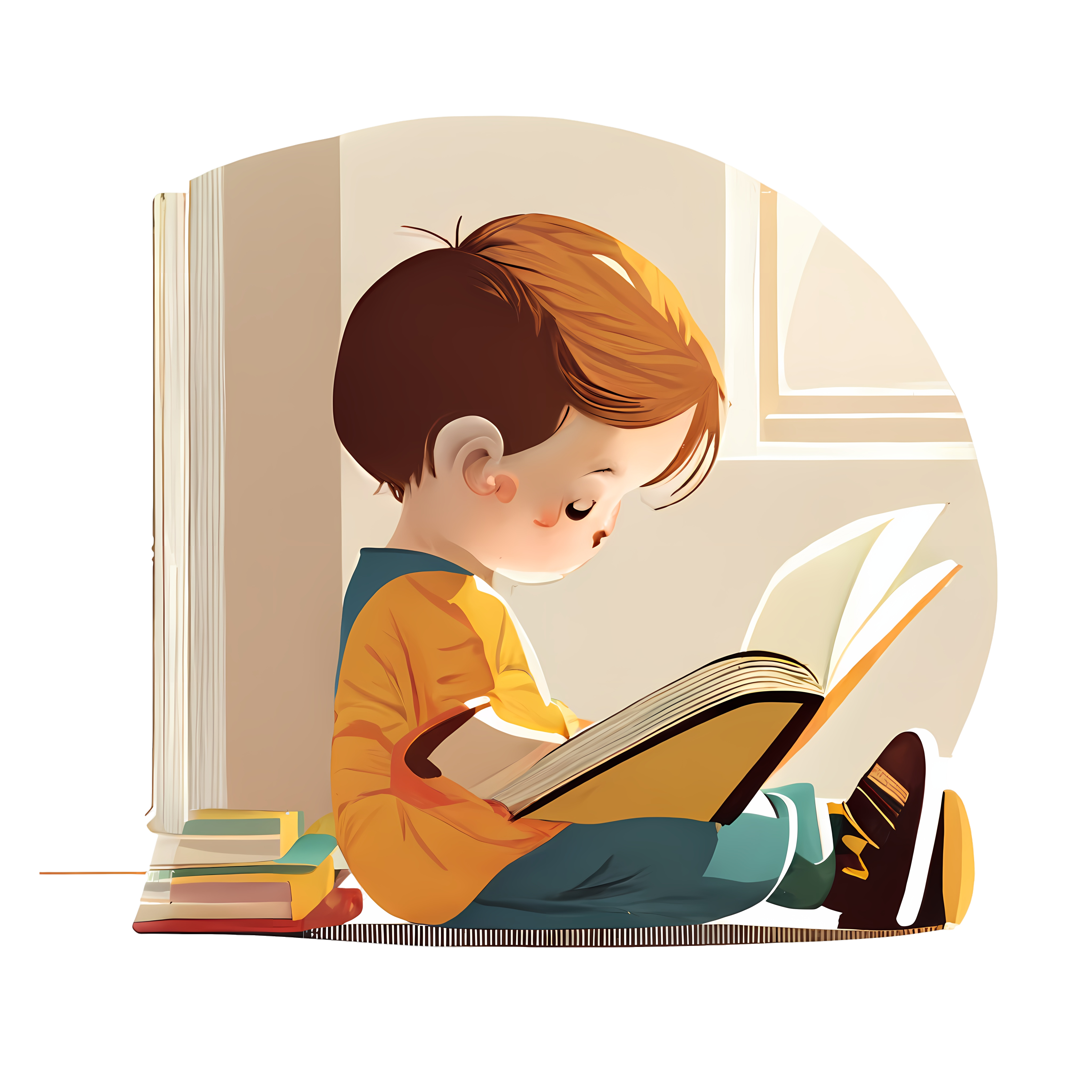 Cute cartoon little boy reading on a white background PNG graphic material