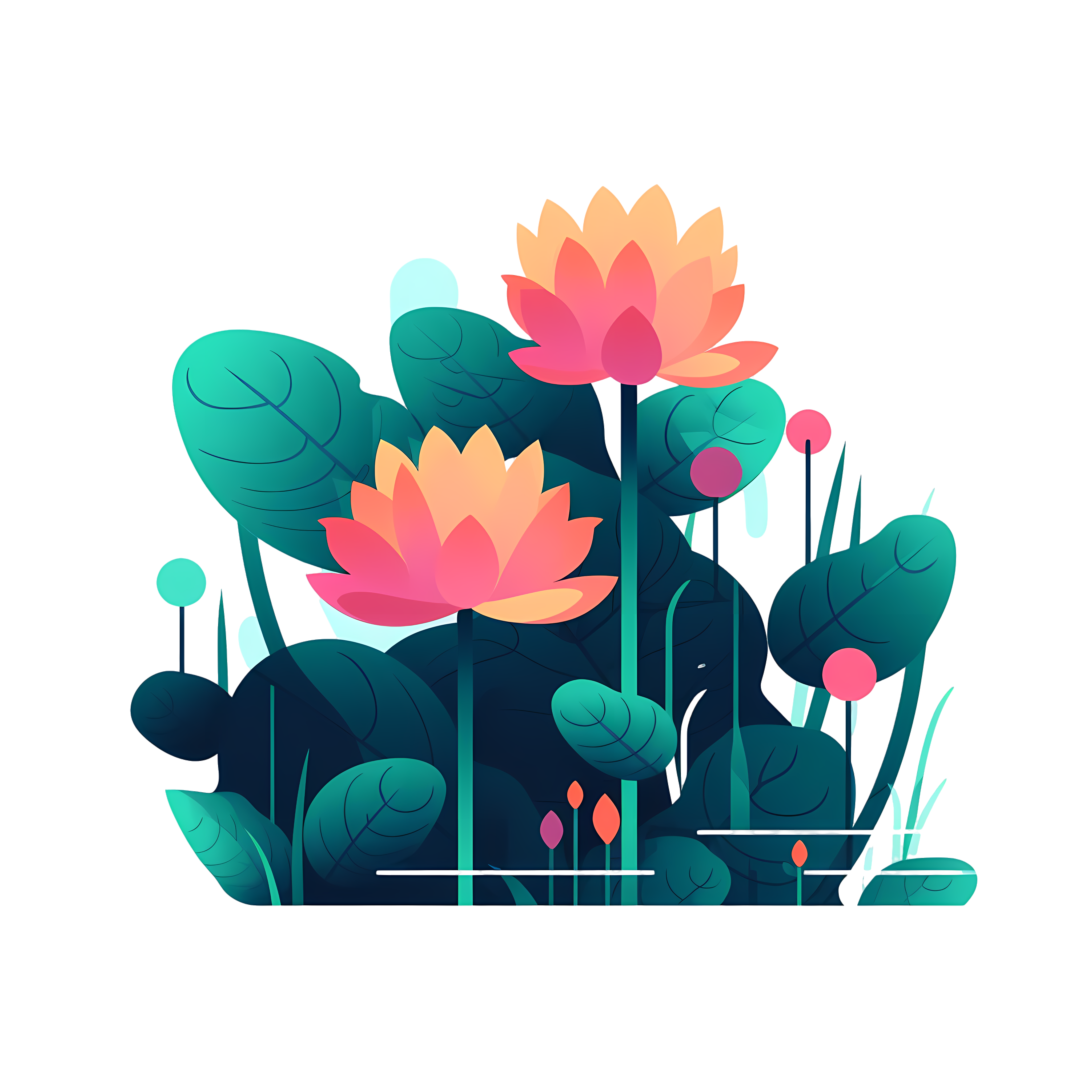 Flat illustration design elements - lotus PNG graphic material