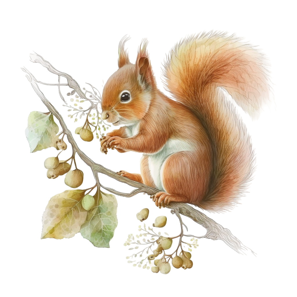 Cute squirrel picking nuts PNG graphic material