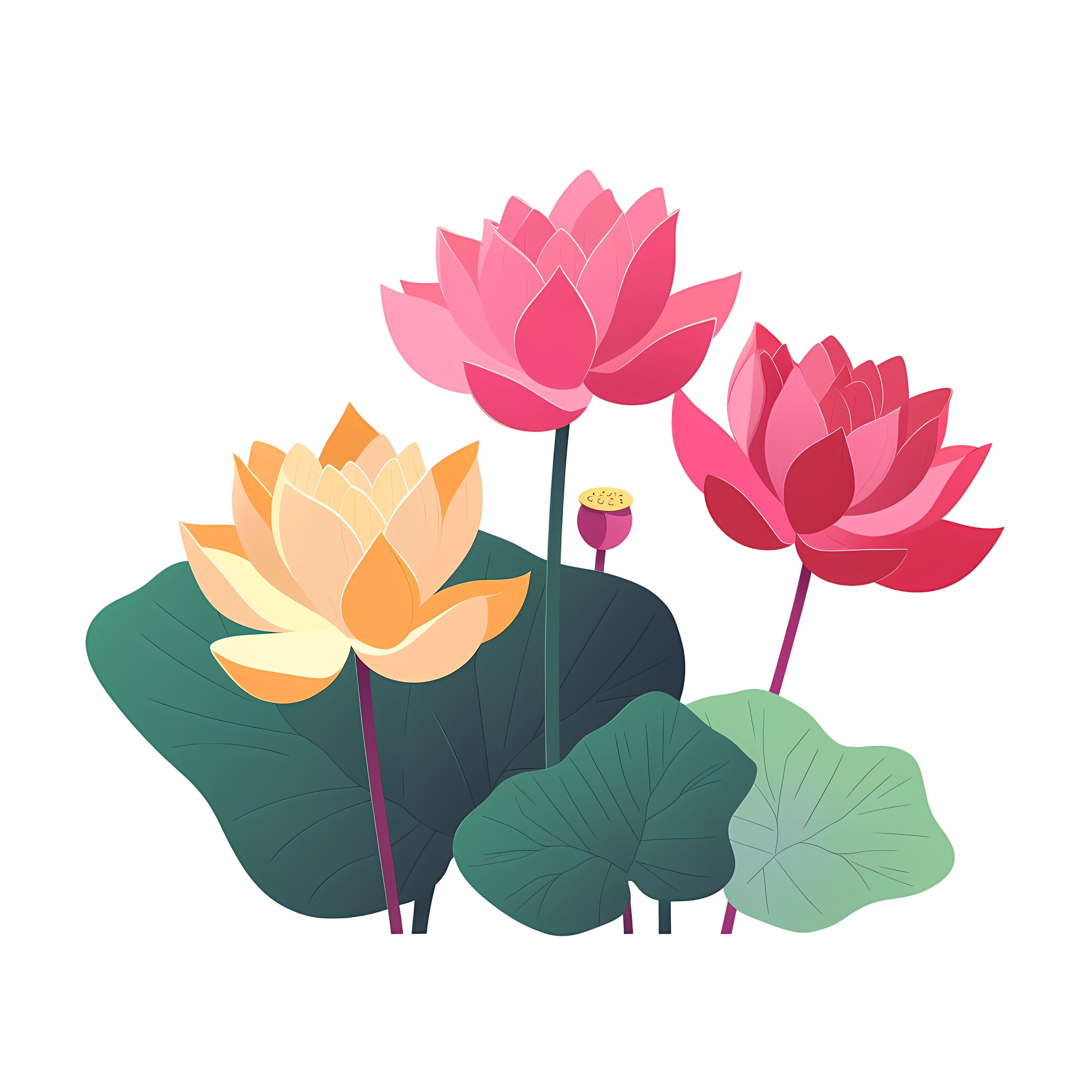 Flat illustration design elements - lotus PNG material