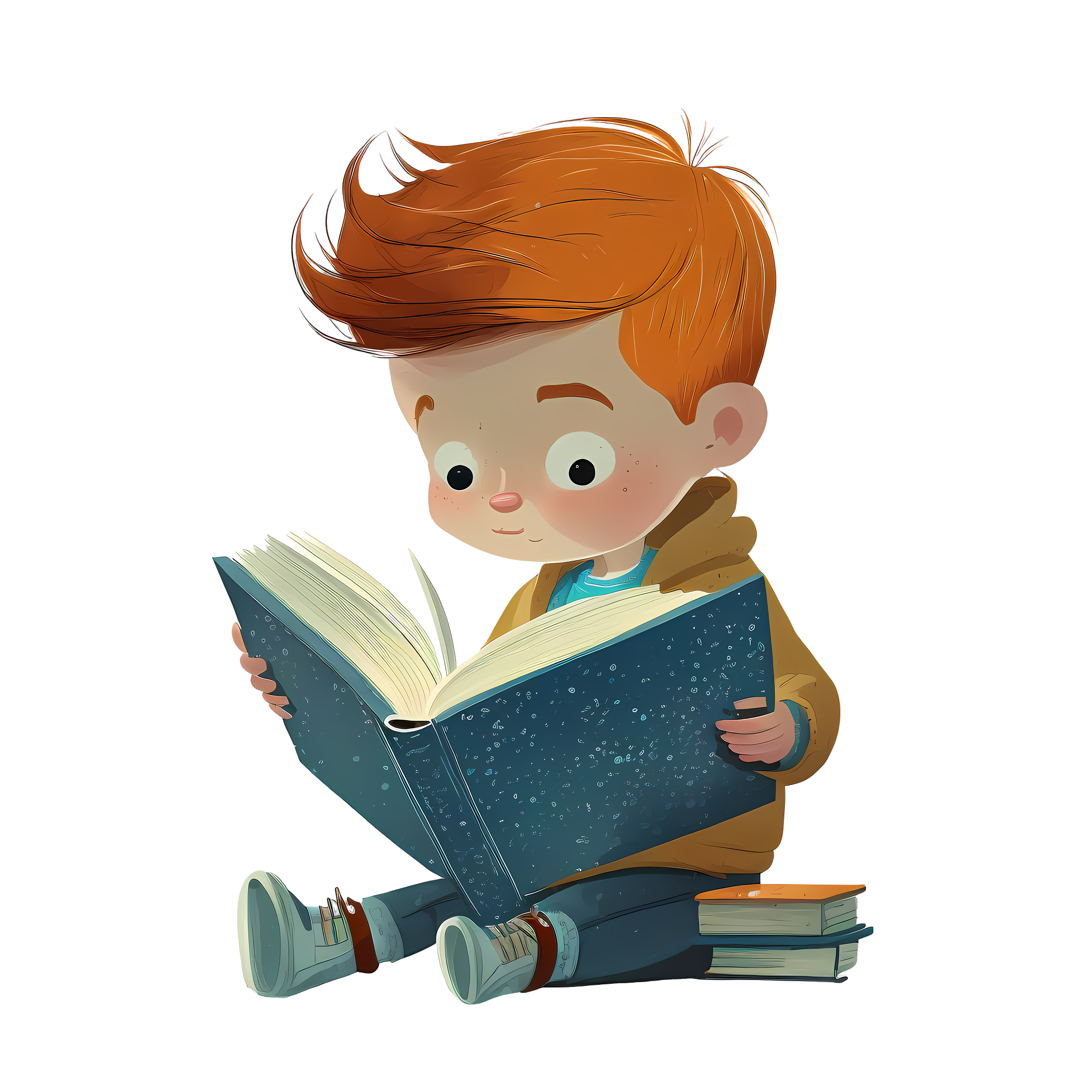 Cute cartoon picture book reading little boy PNG graphic material