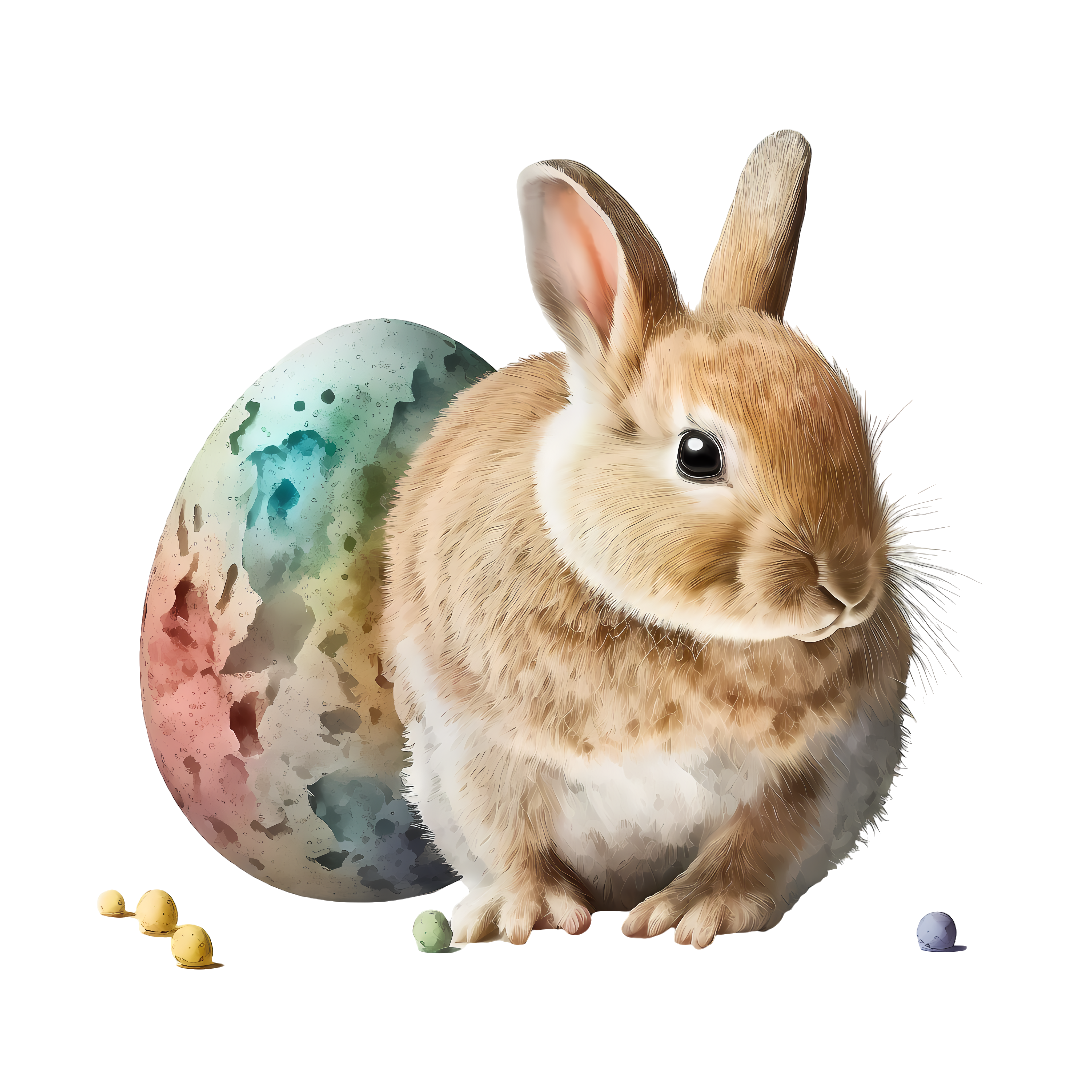 Watercolor retro vintage Easter bunny and colorful egg PNG material