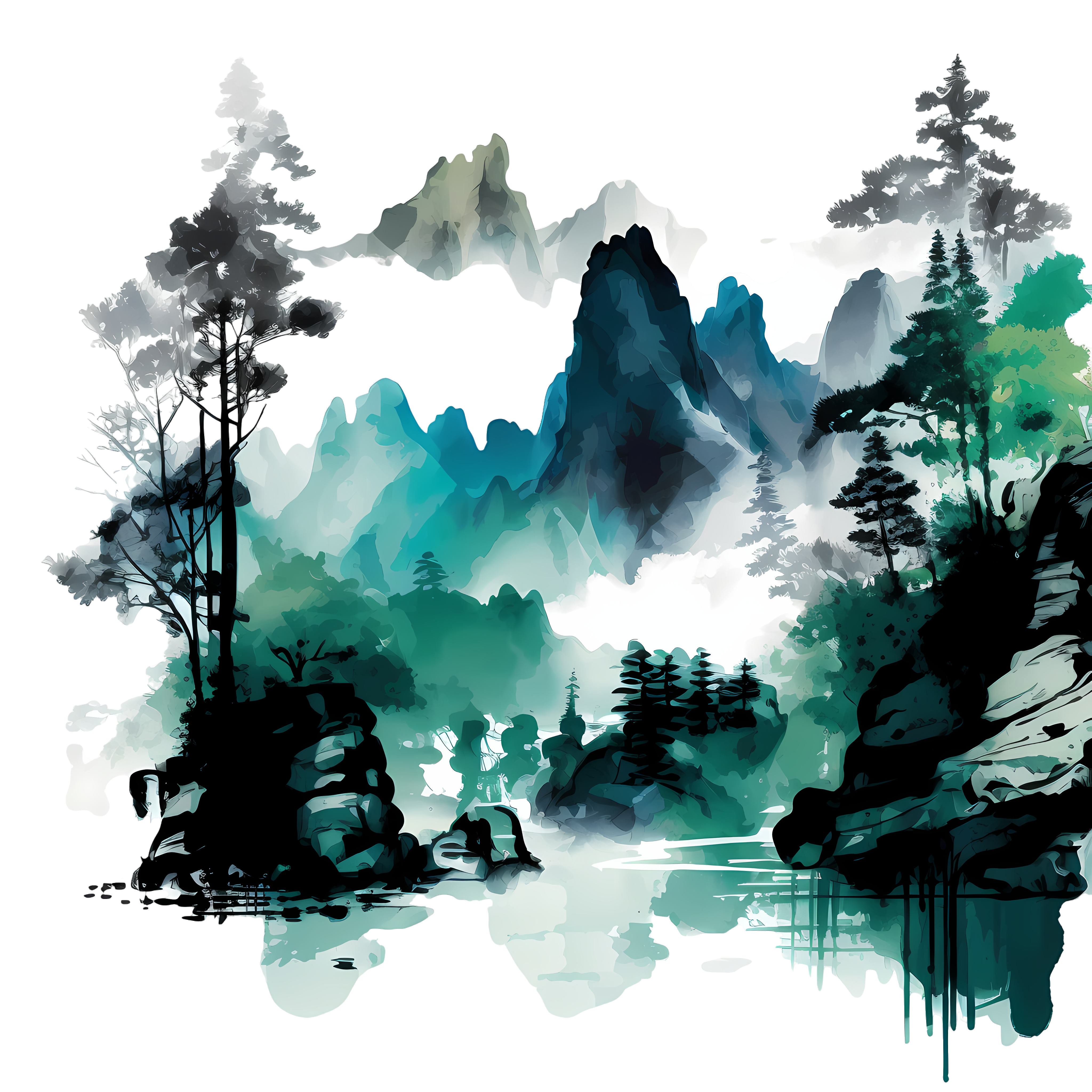 Chinese style landscape painting ink color flowing design material