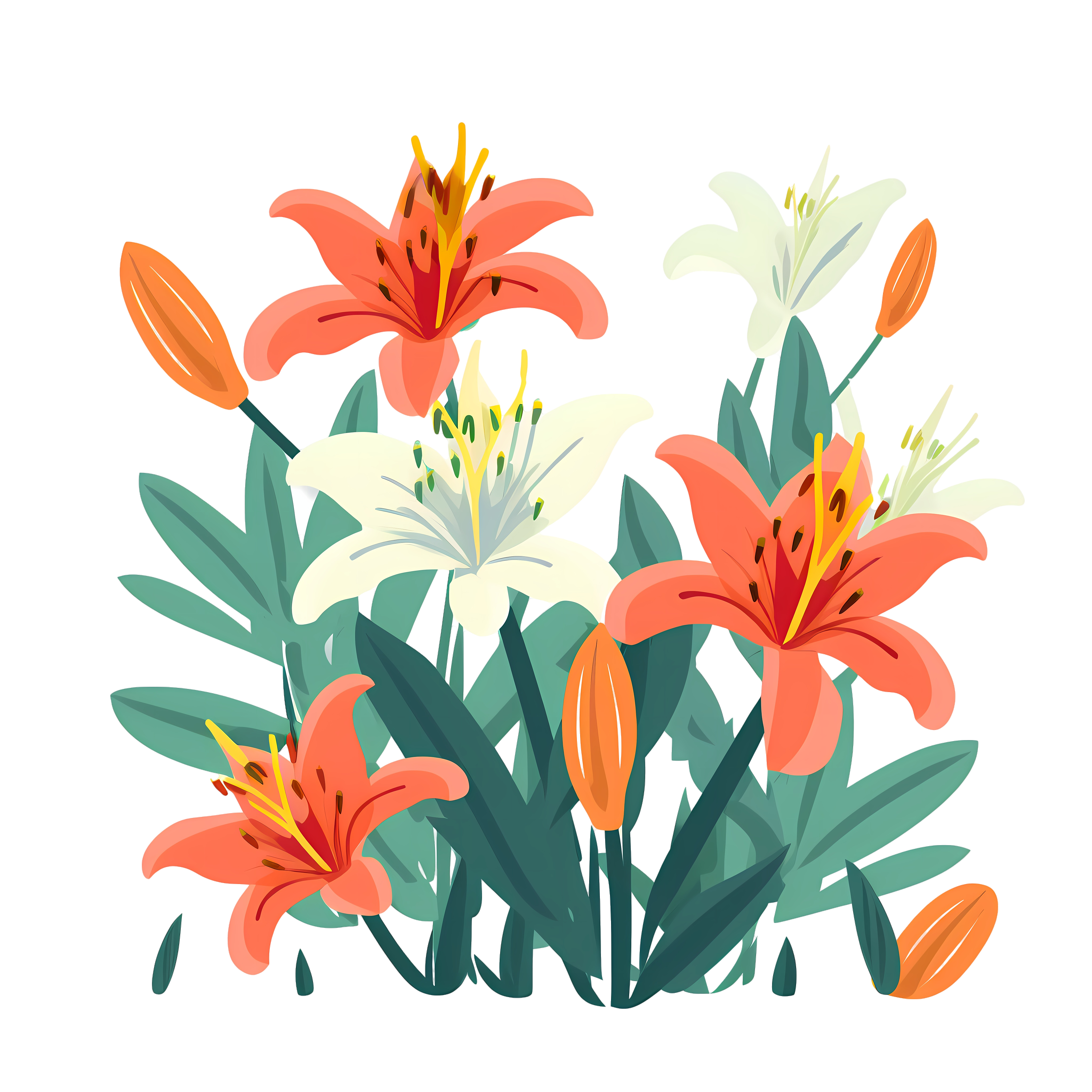 Pure white background multiple lily illustration design materials PNG high-definition transparent commercial elements