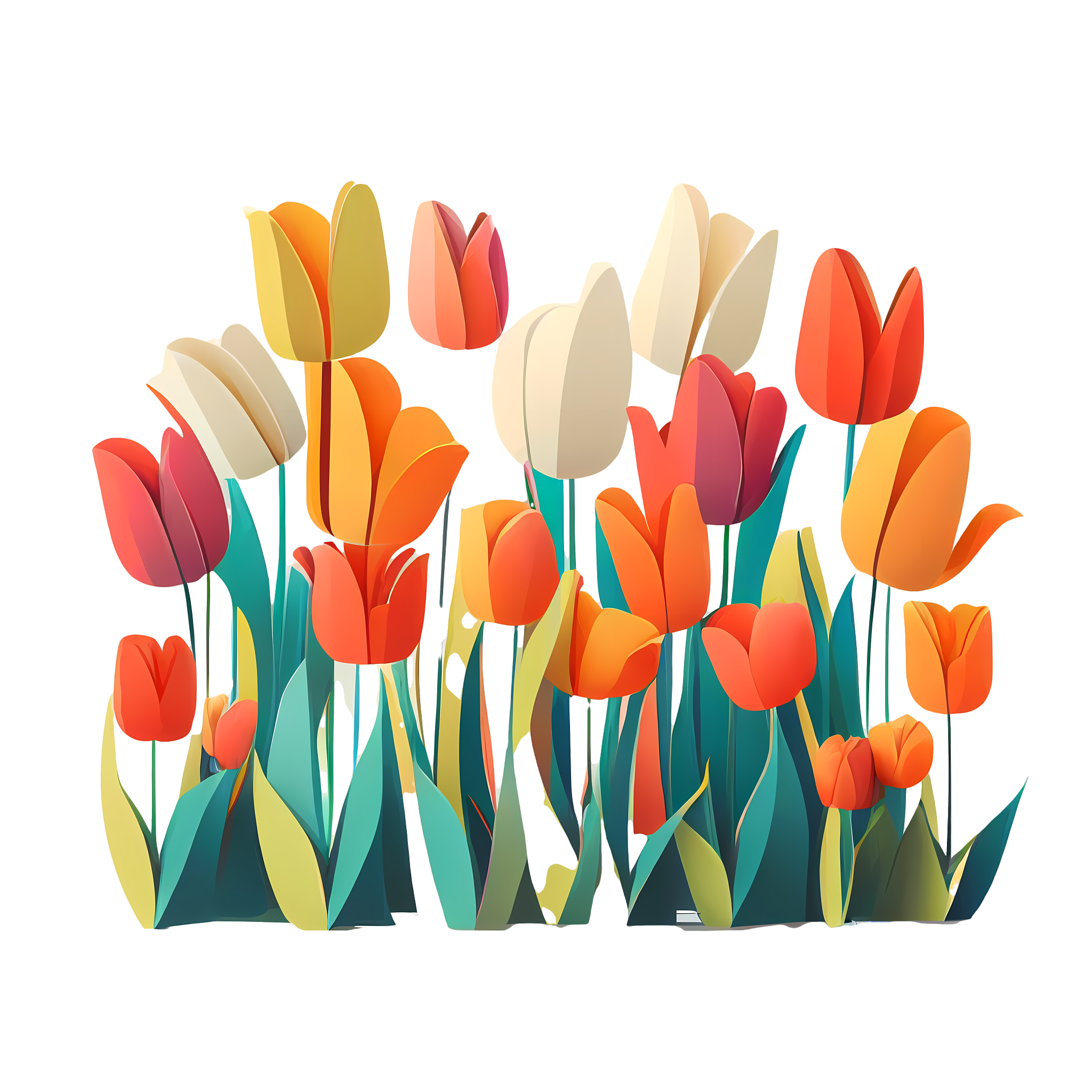 Minimalist bright color tulip flat illustration design elements PNG material
