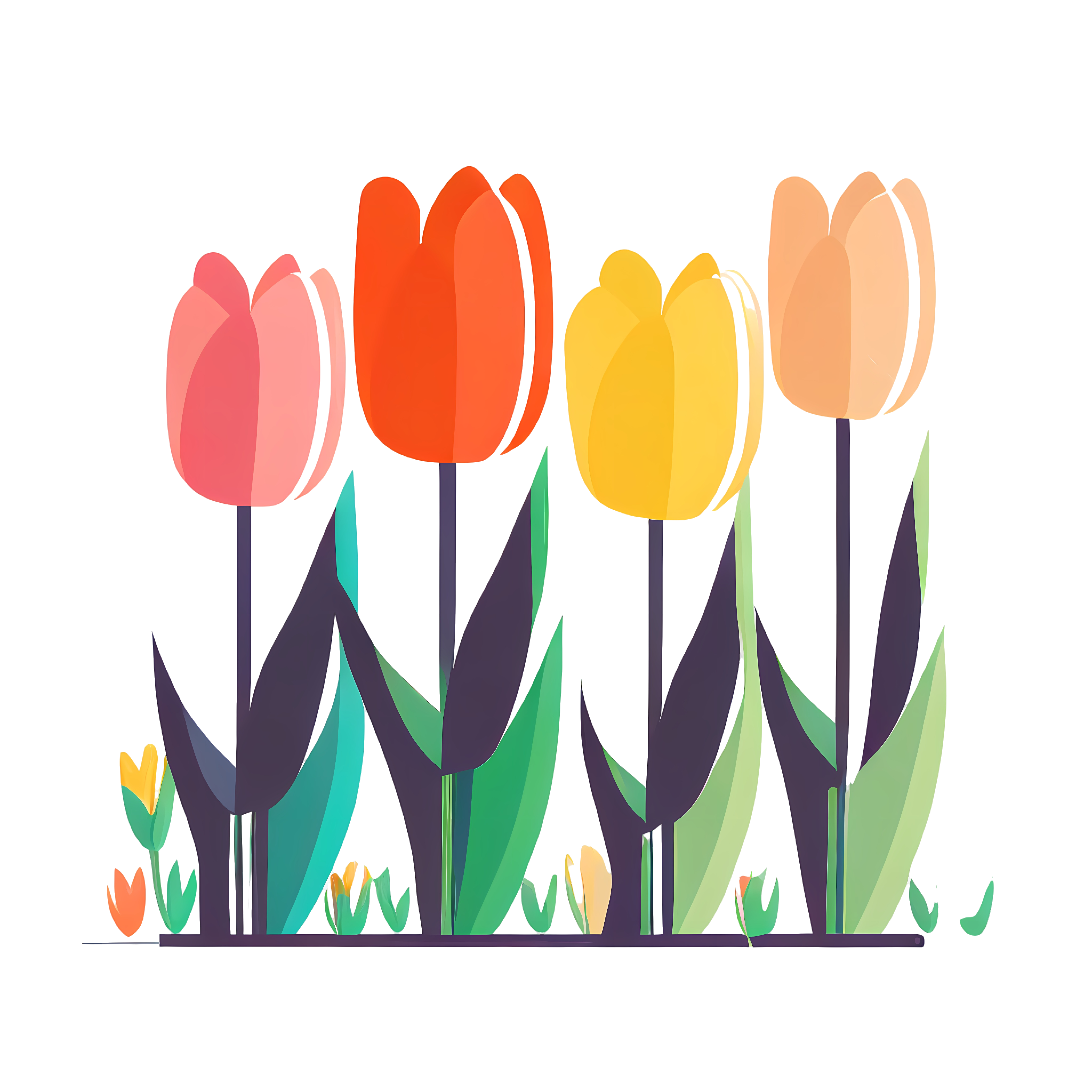 White background flat illustration UI graphic material - multiple tulips