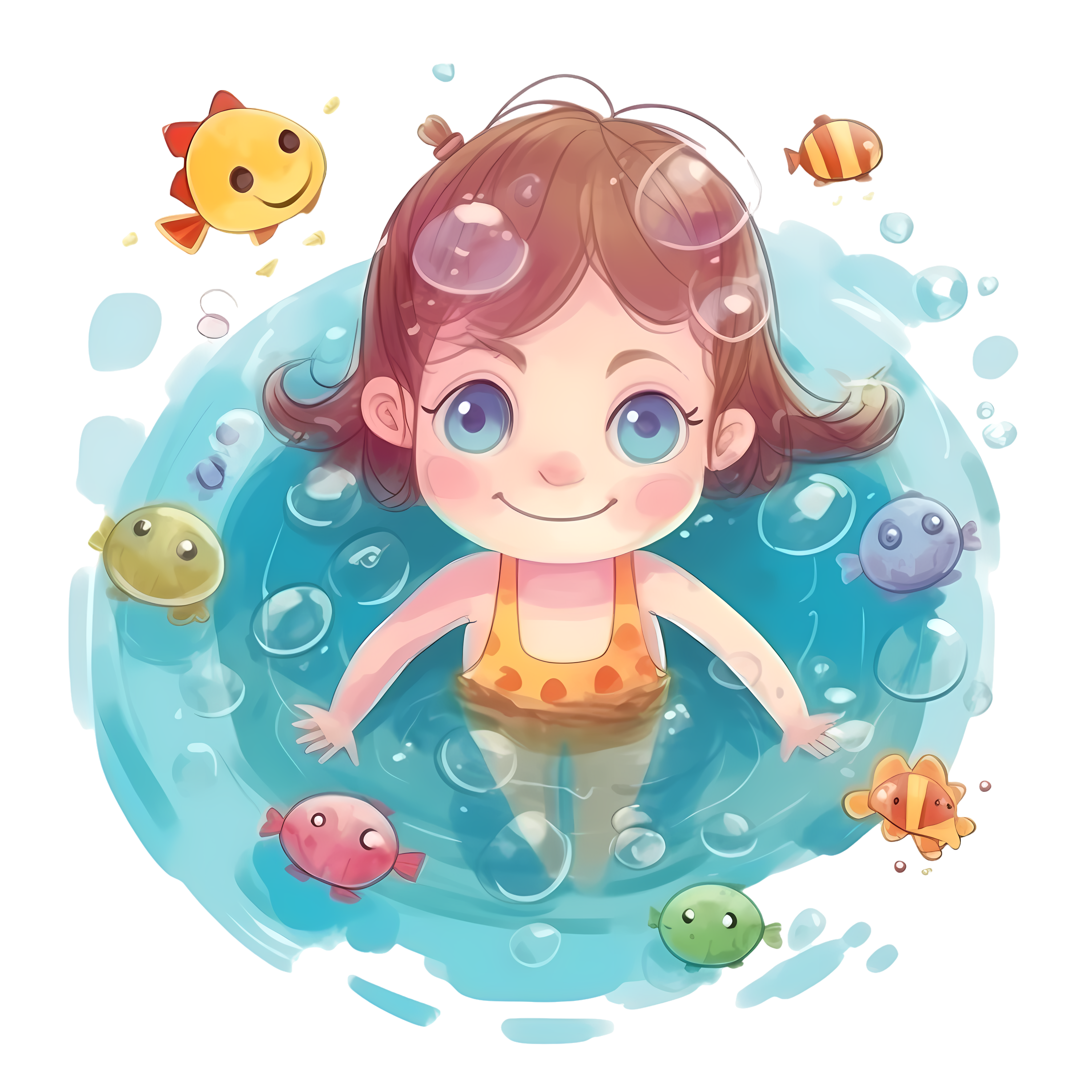 Cartoon little girl swimming illustration material
