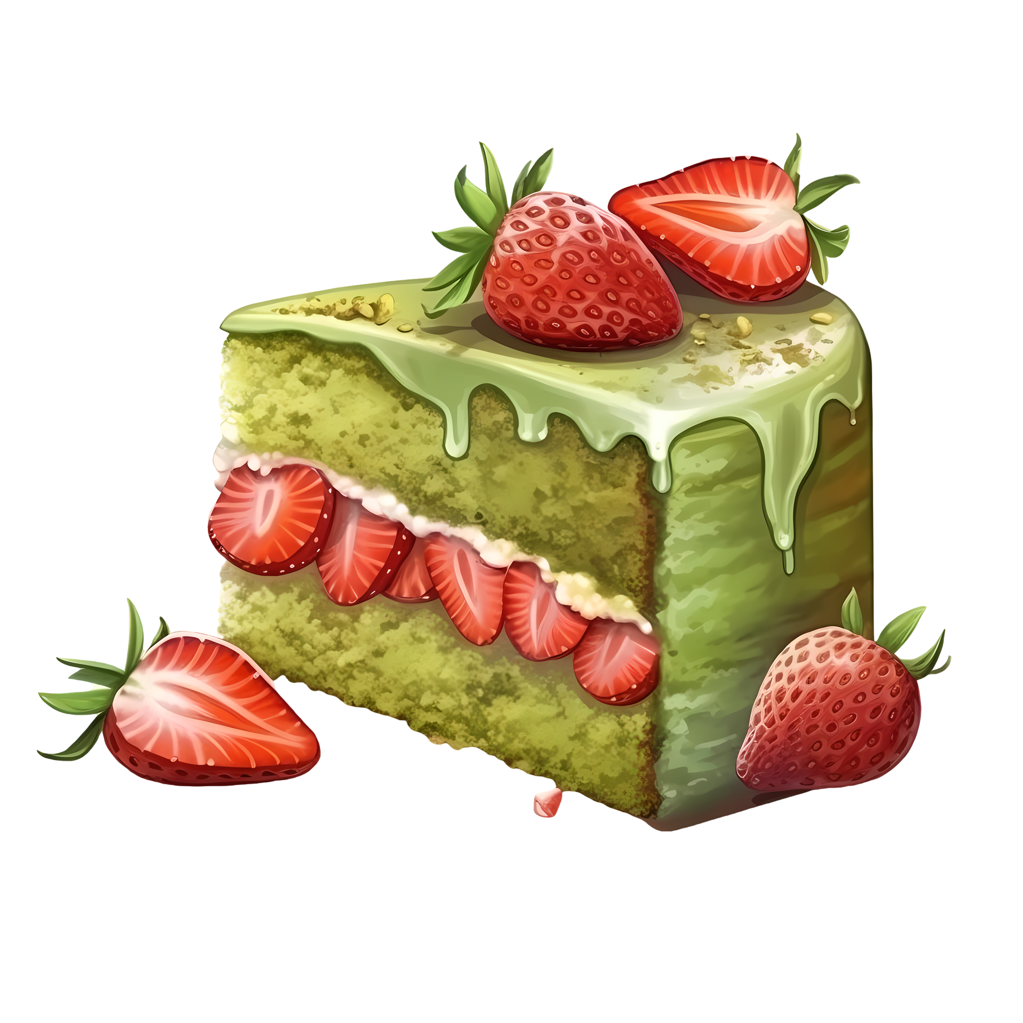 Strawberry Matcha Cake Illustration Design