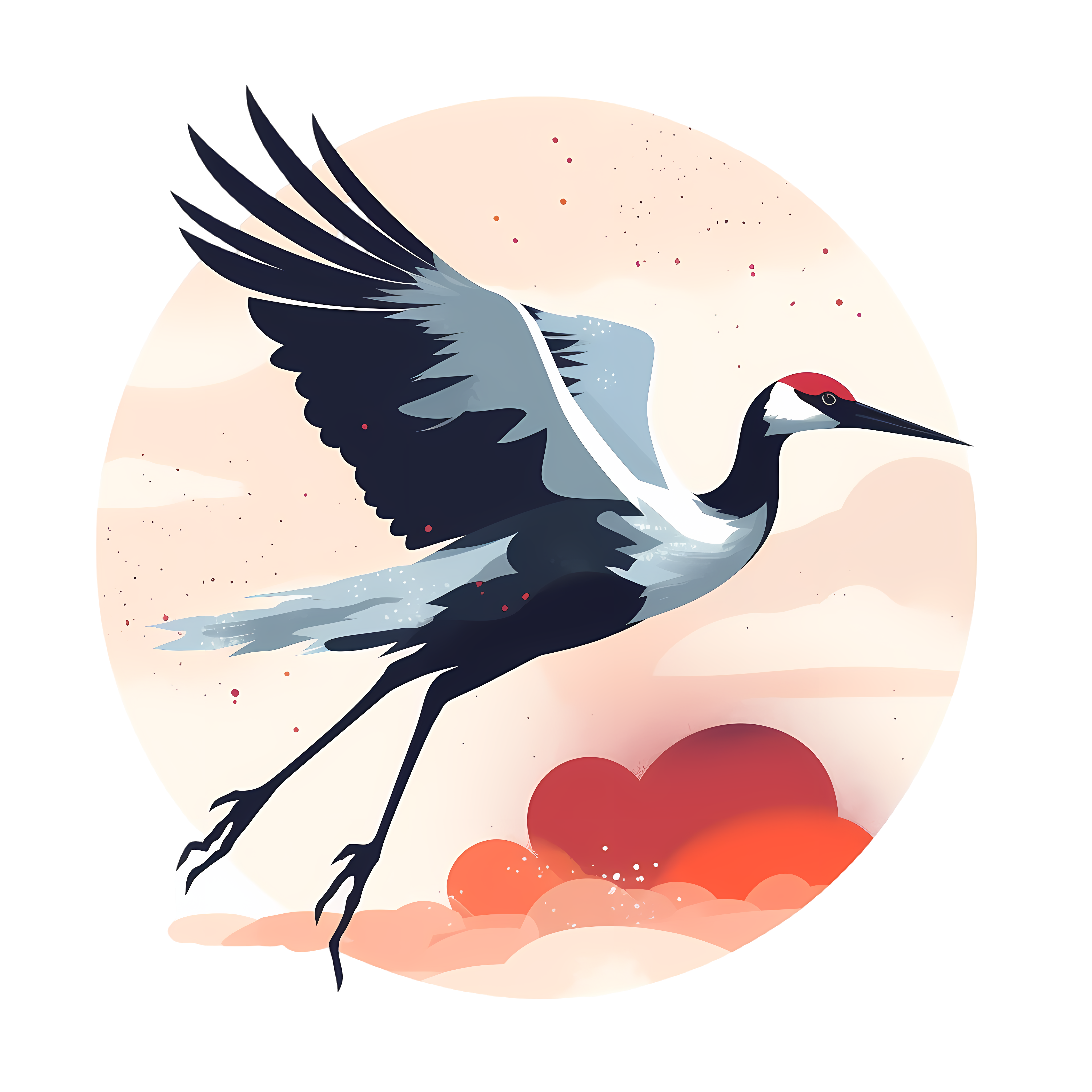 Transparent background red-crowned crane vector illustration design