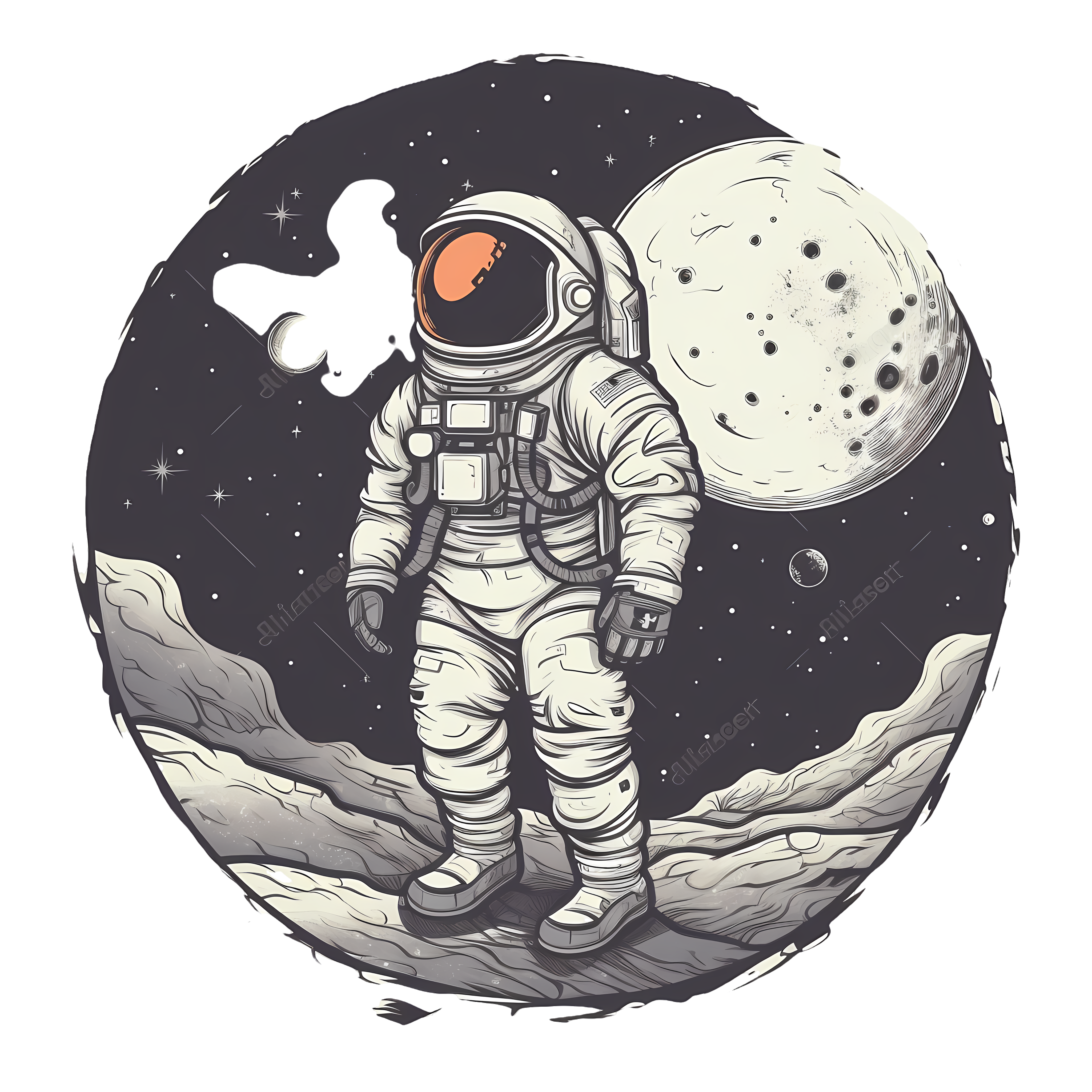 Vector illustration of a cartoon-style astronaut on the moon