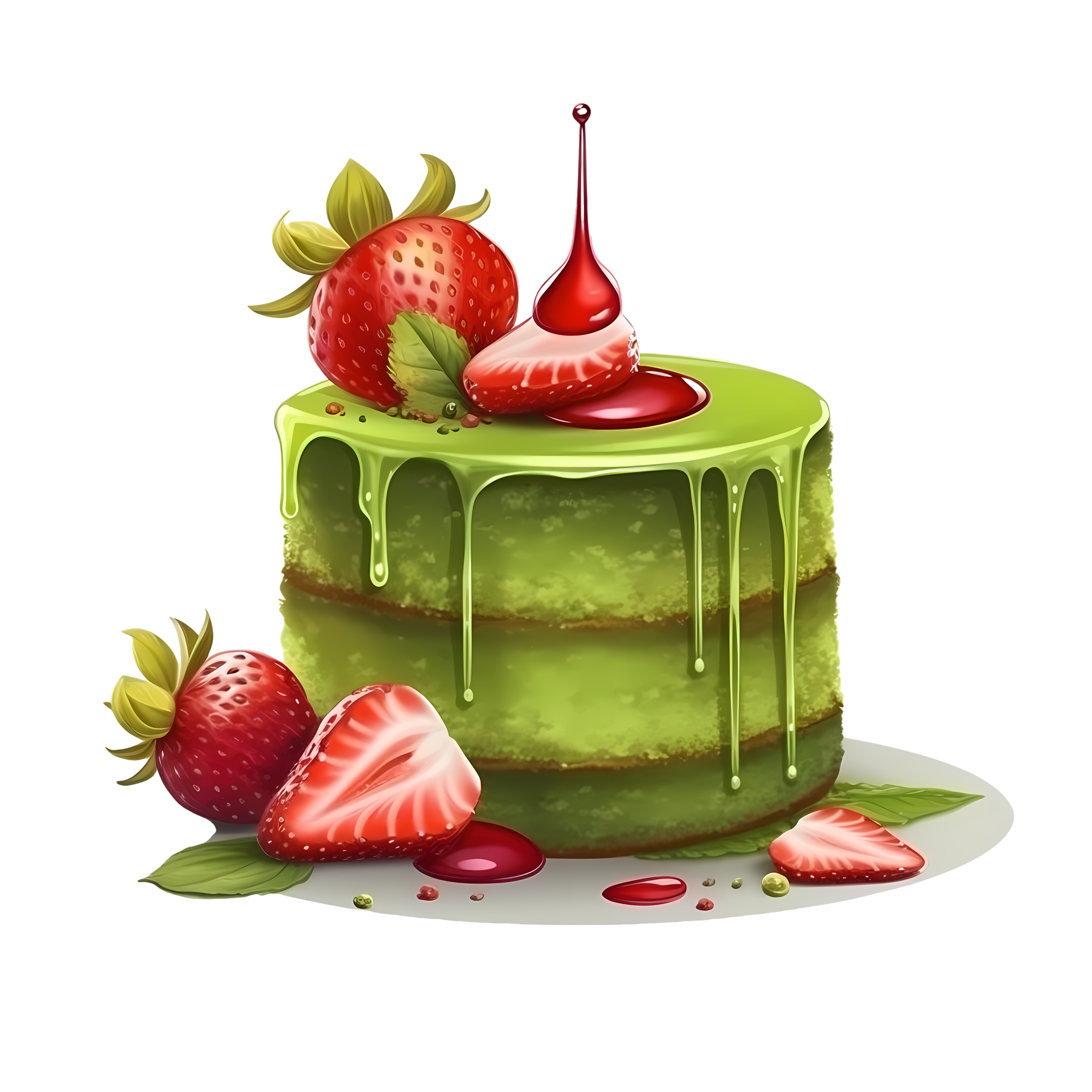 Strawberry Matcha Cake Illustration Design