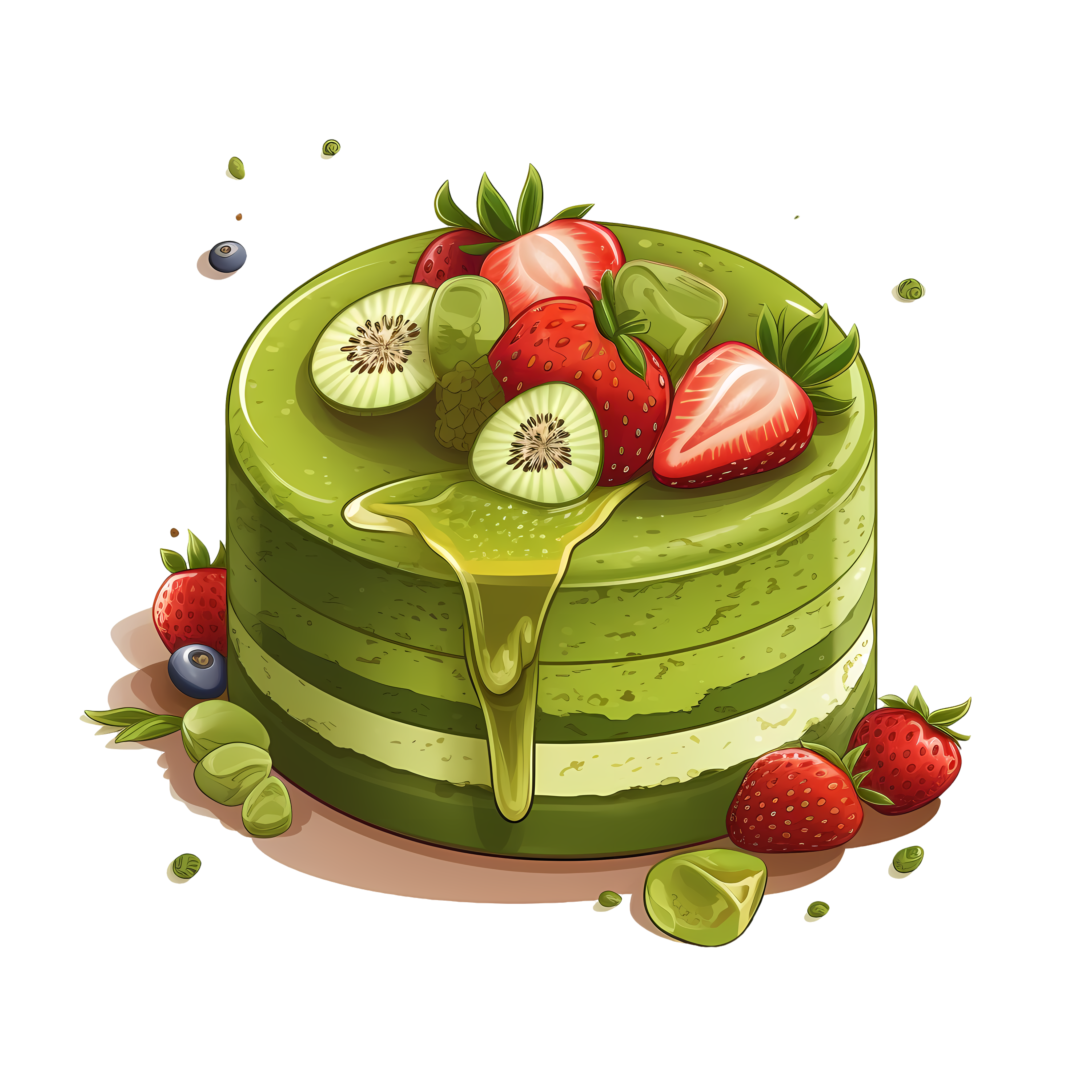 Strawberry Matcha Cake Illustration Design