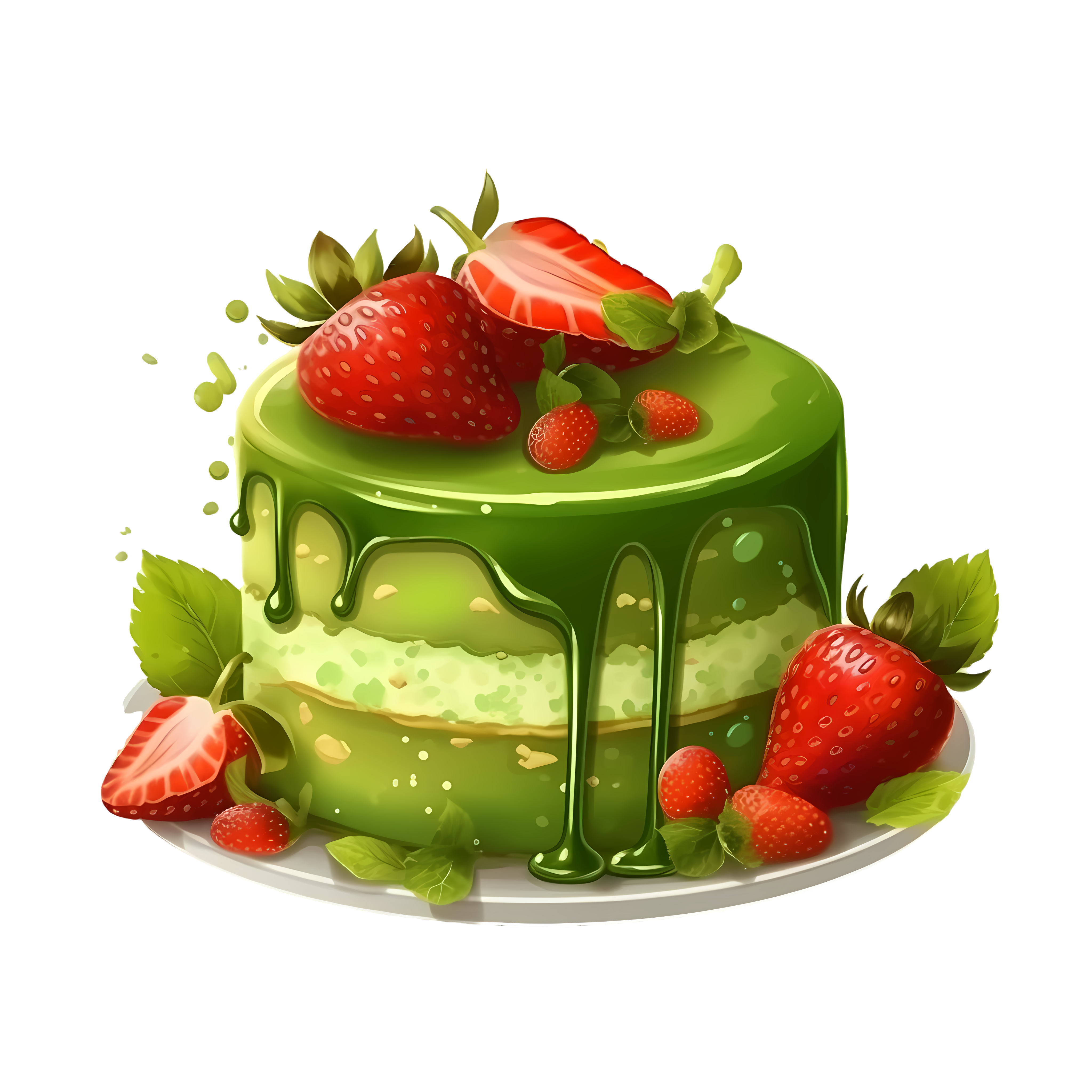Strawberry Matcha Cake Illustration Design