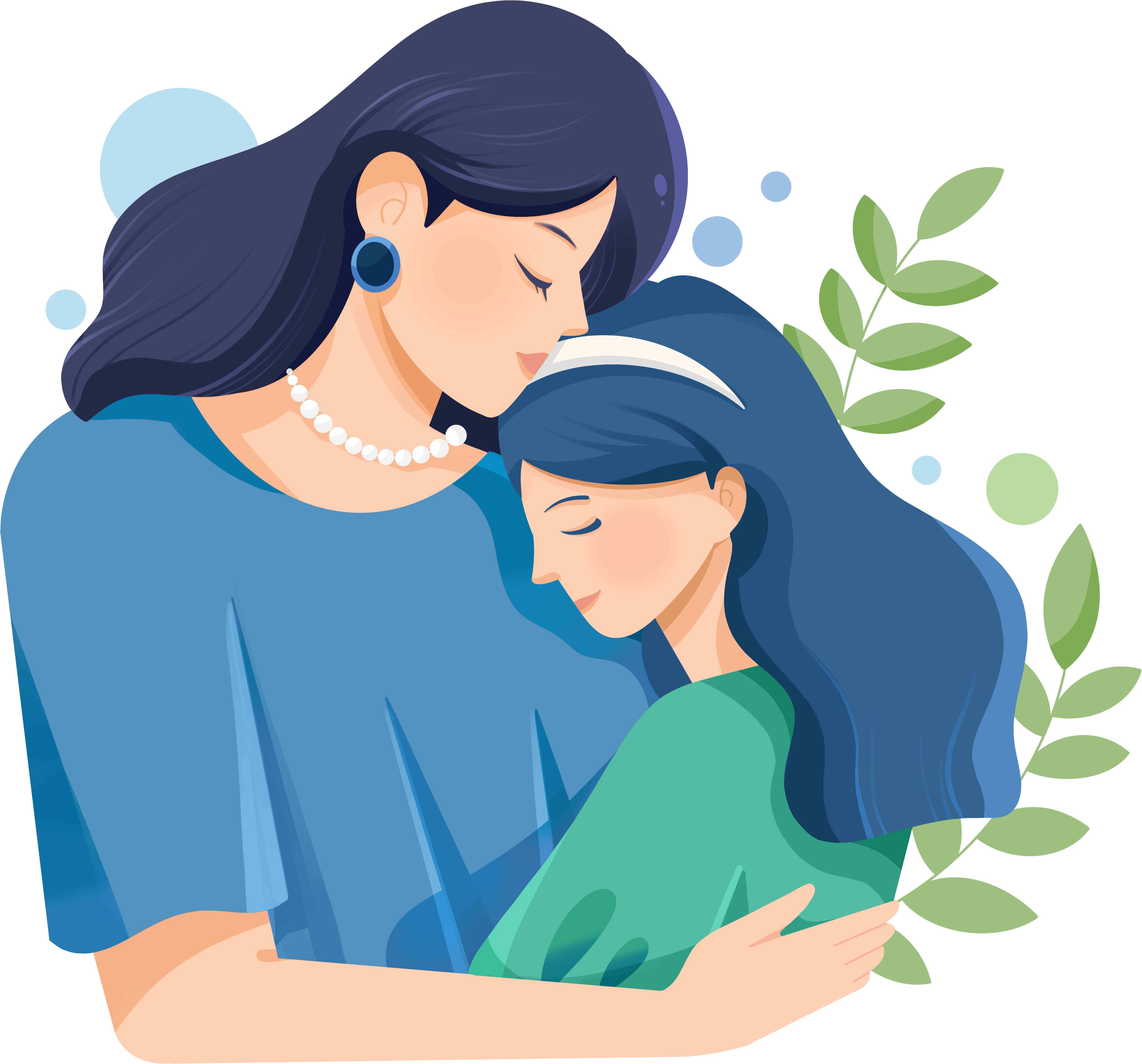 Mother and daughter embracing Mother's Day illustration material