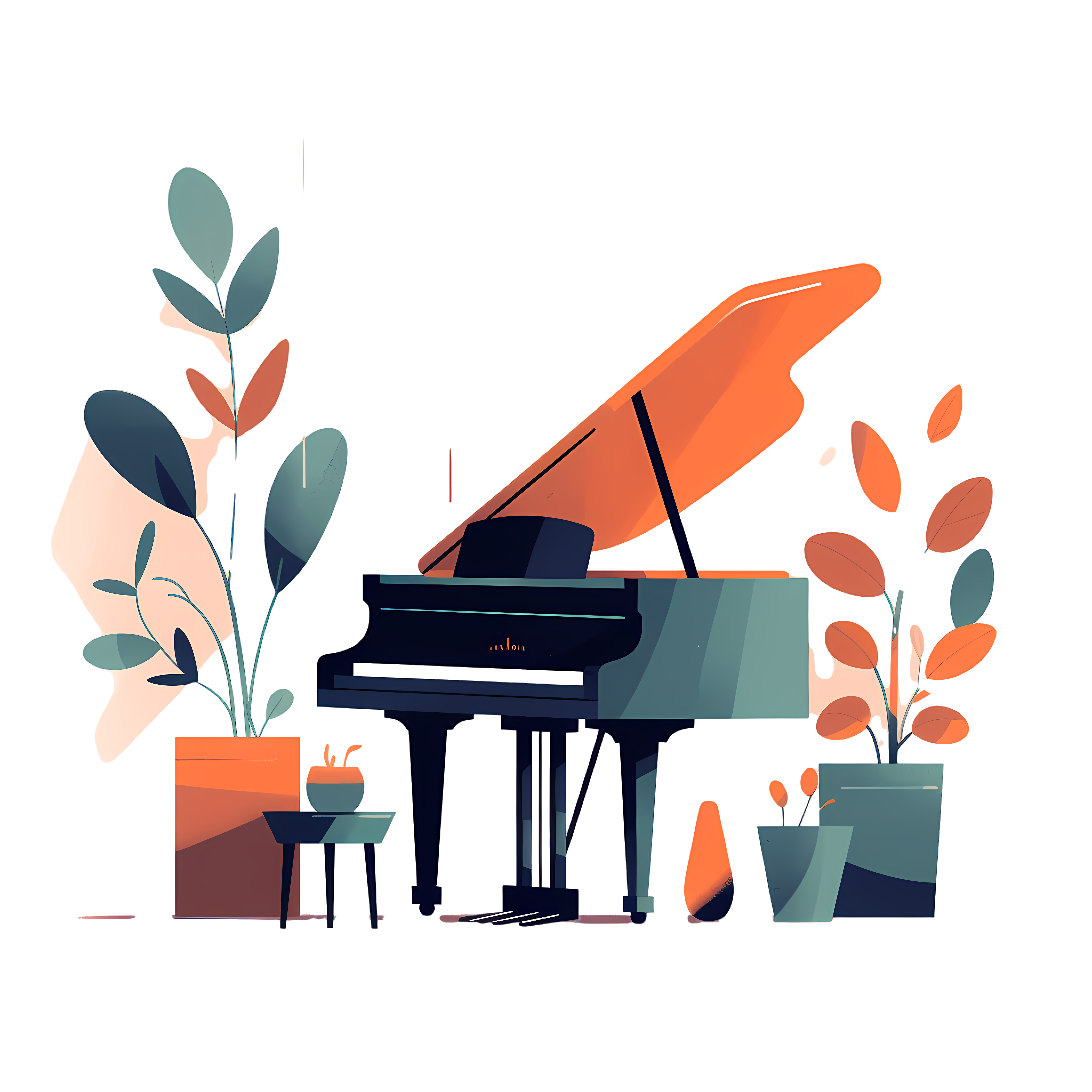 Minimalist white background piano hand-drawn pattern
