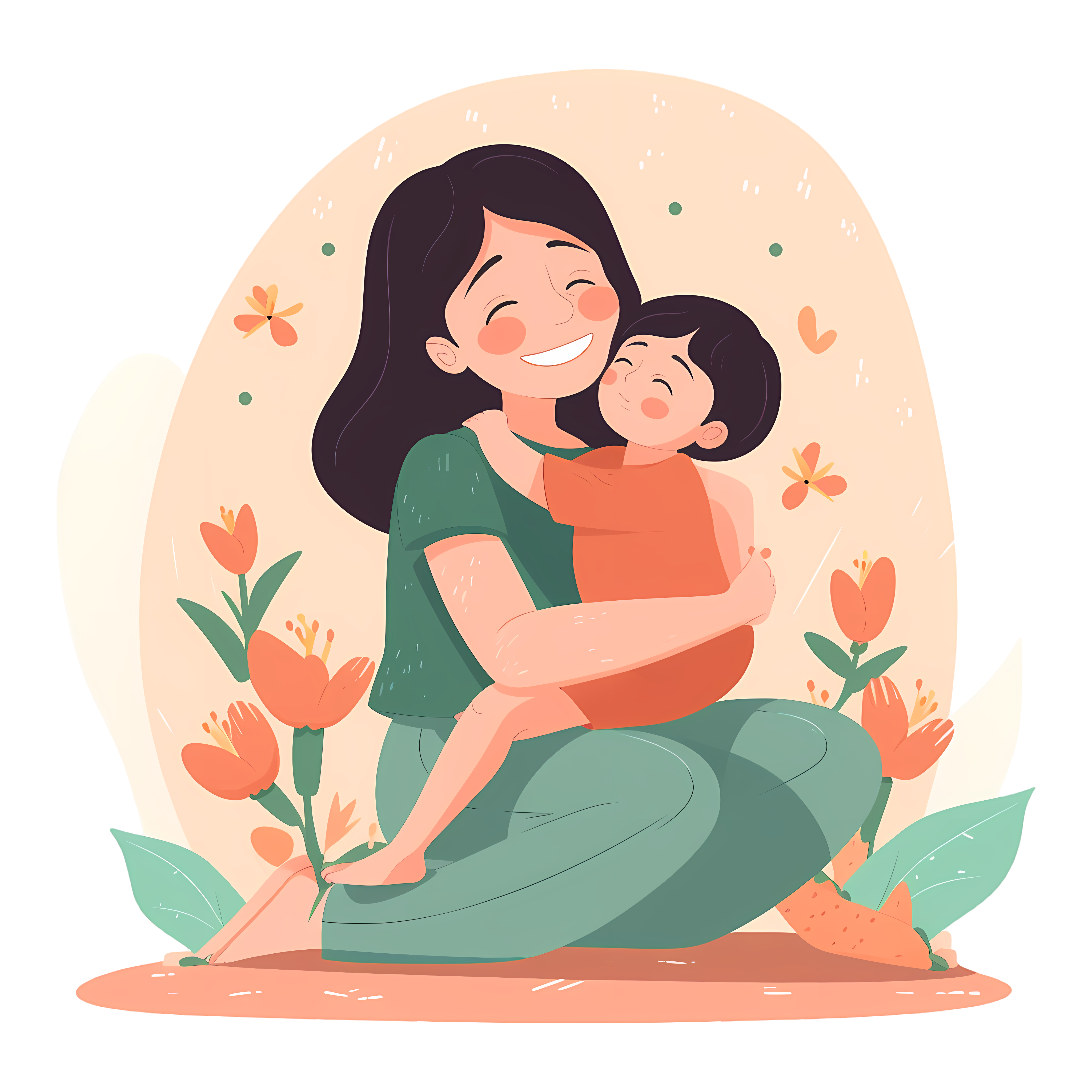 Mother's Day illustration design material - Happy vector image of mother and child
