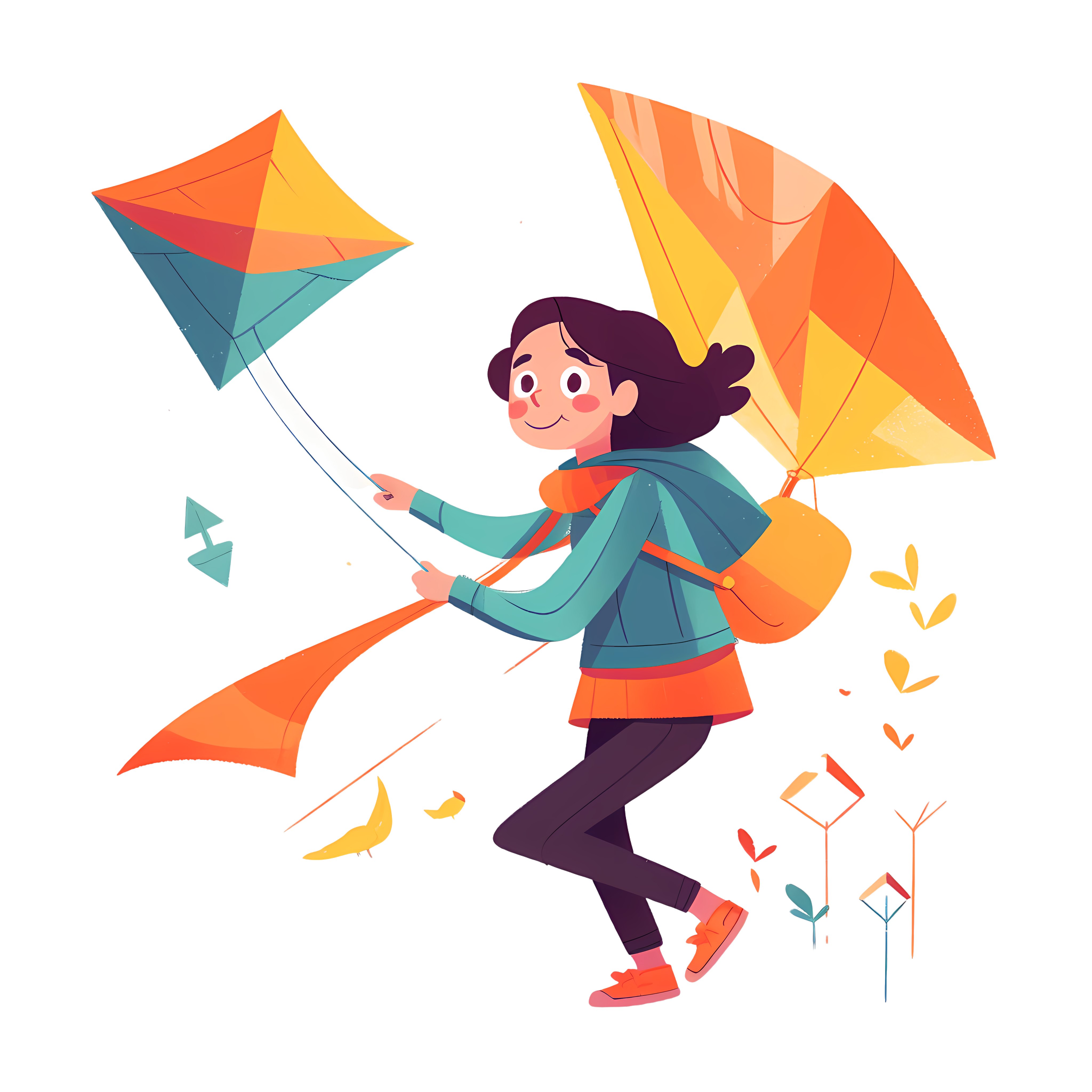 Fresh and Simple Illustration Design - Girl Kite Flat Pattern
