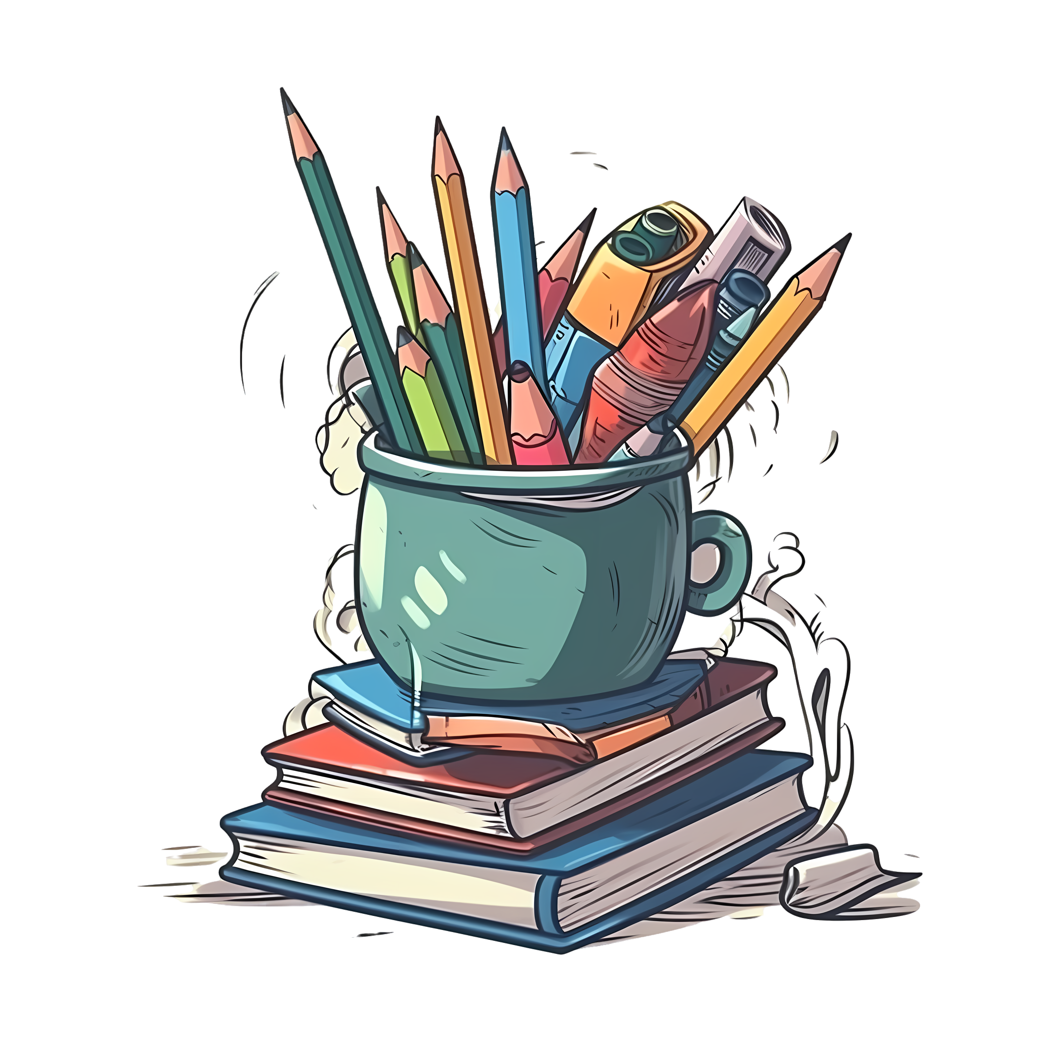 Creative design illustration materials for tea cup pen holder and notebook