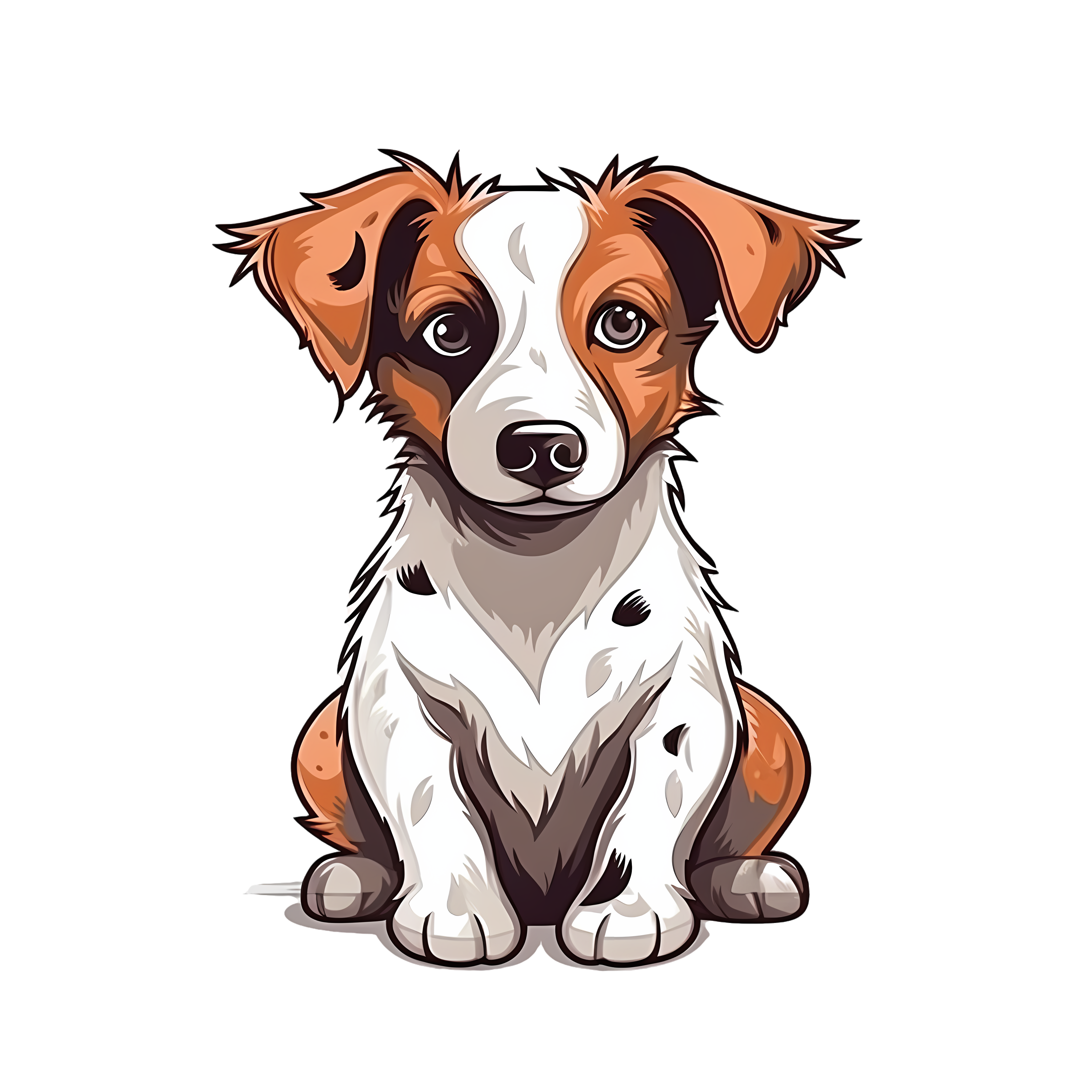Upright sitting fluffy dog cartoon illustration