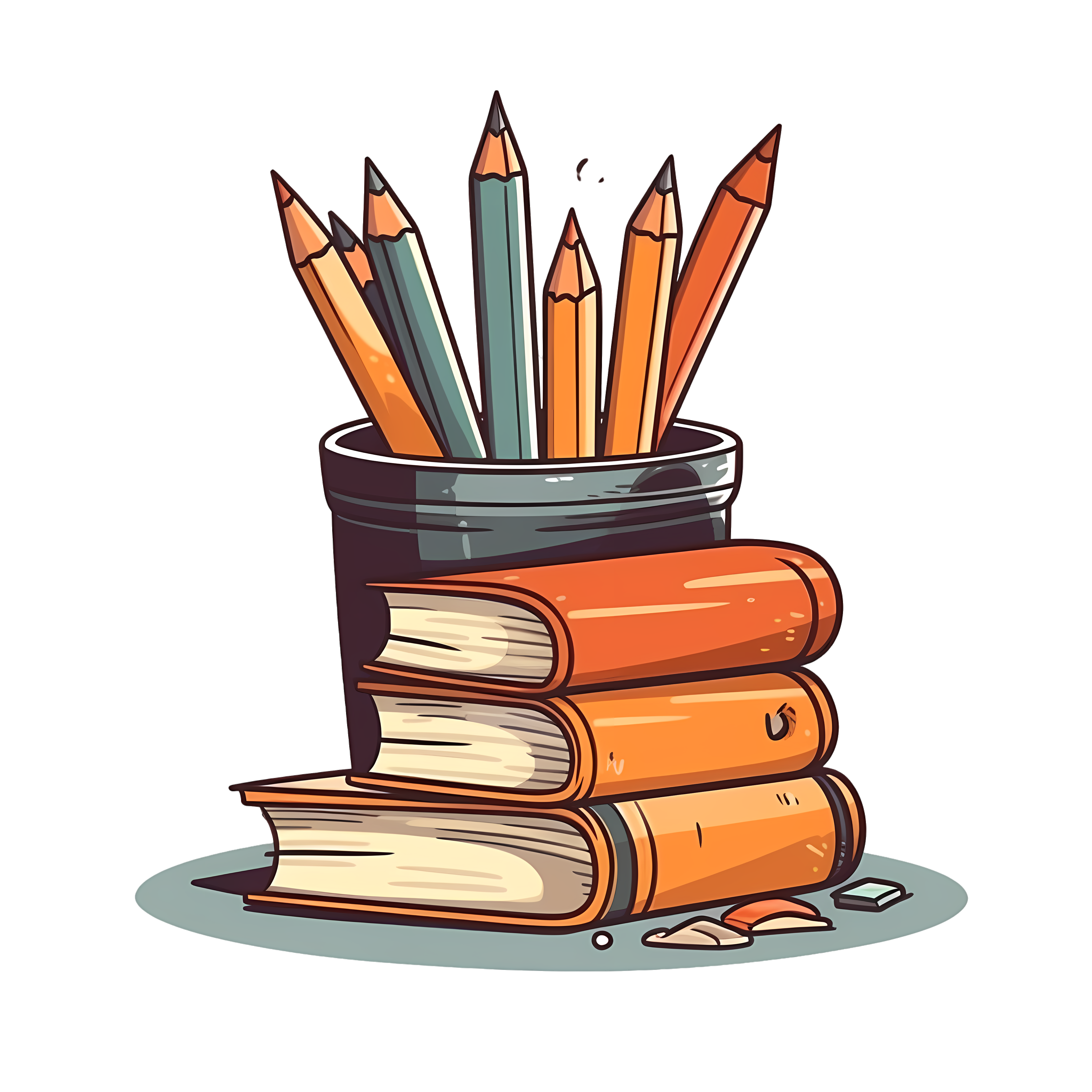 Creative design elements of books and pen holders PNG graphic materials