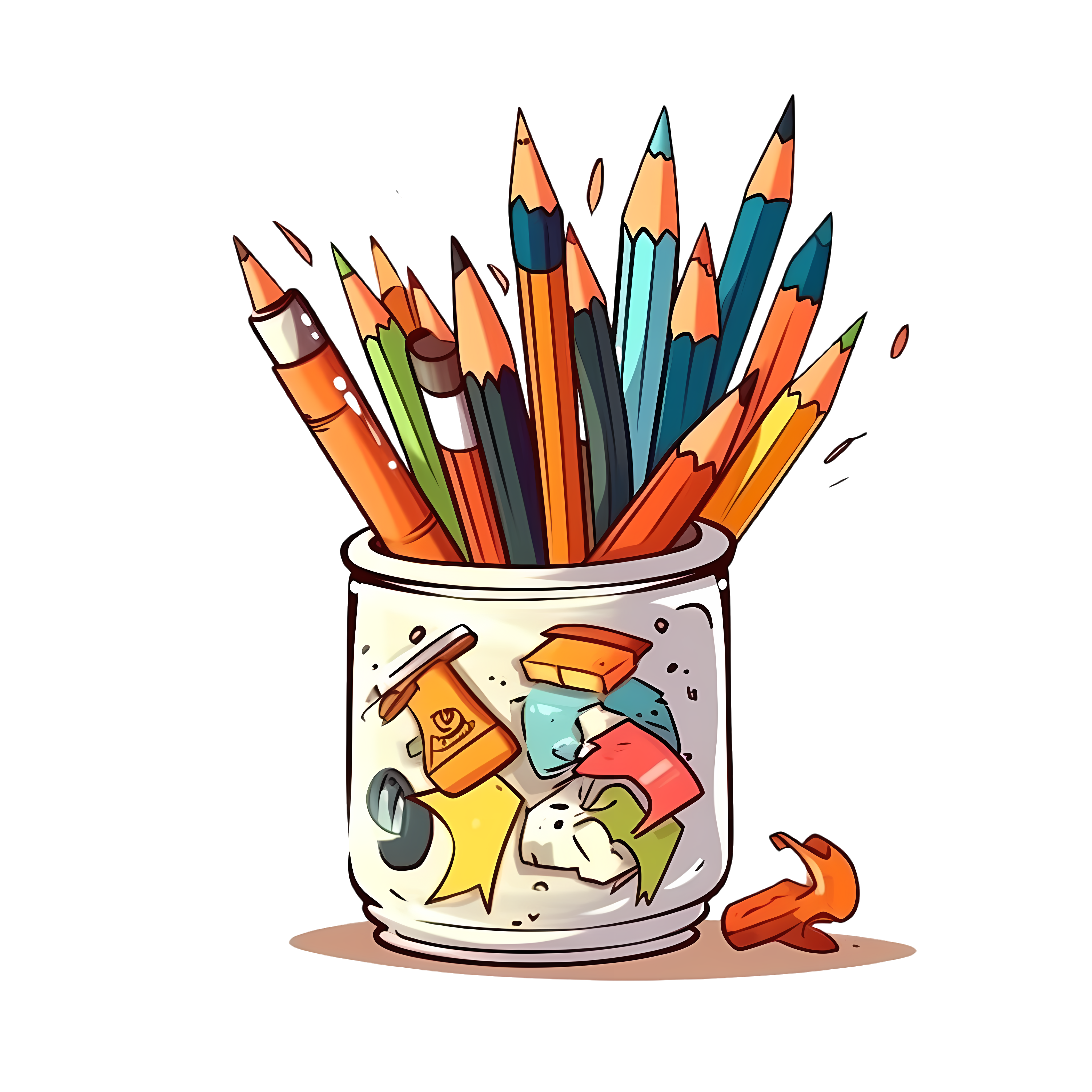 Colorful pencils in the pencil holder