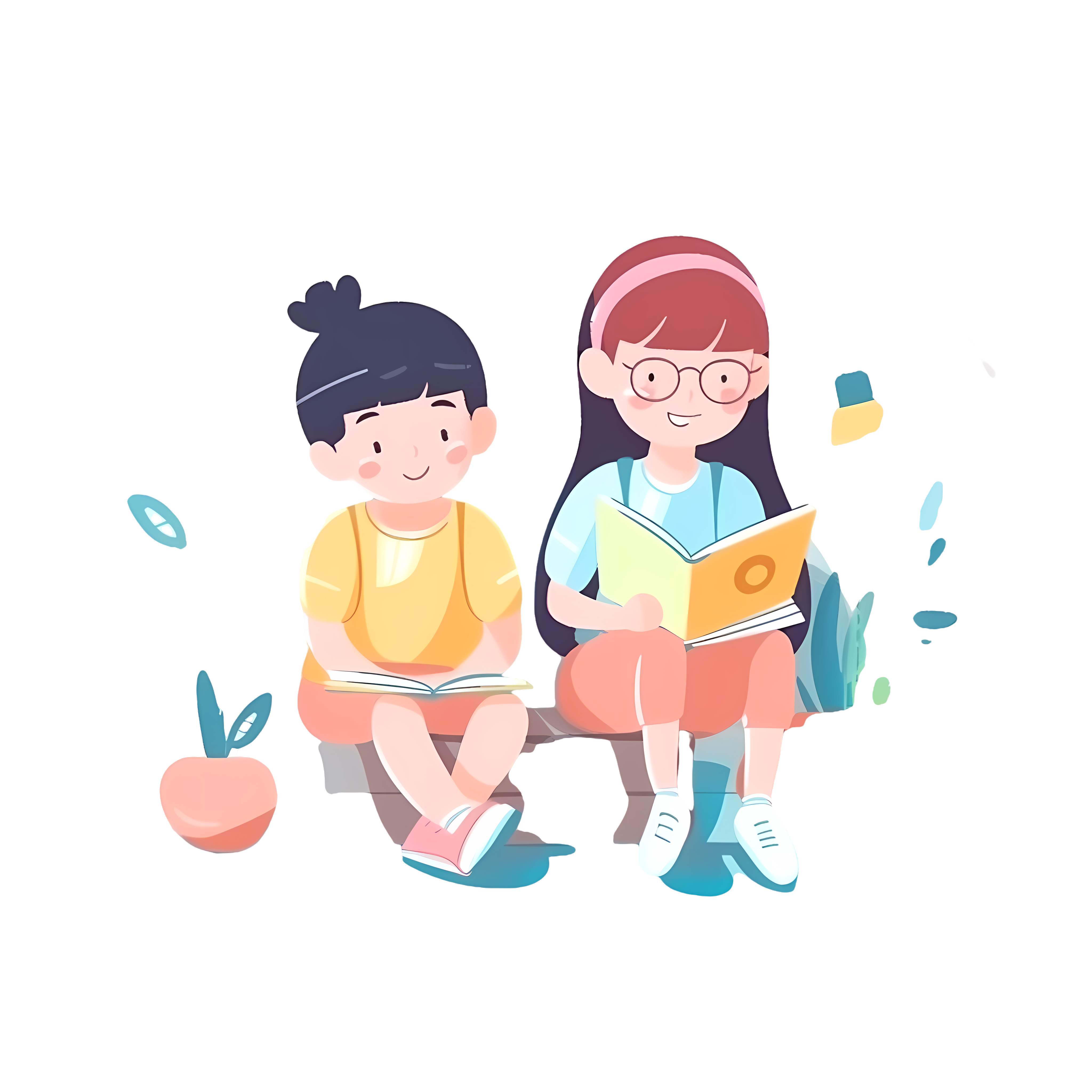 A picture of two adorable little kids reading