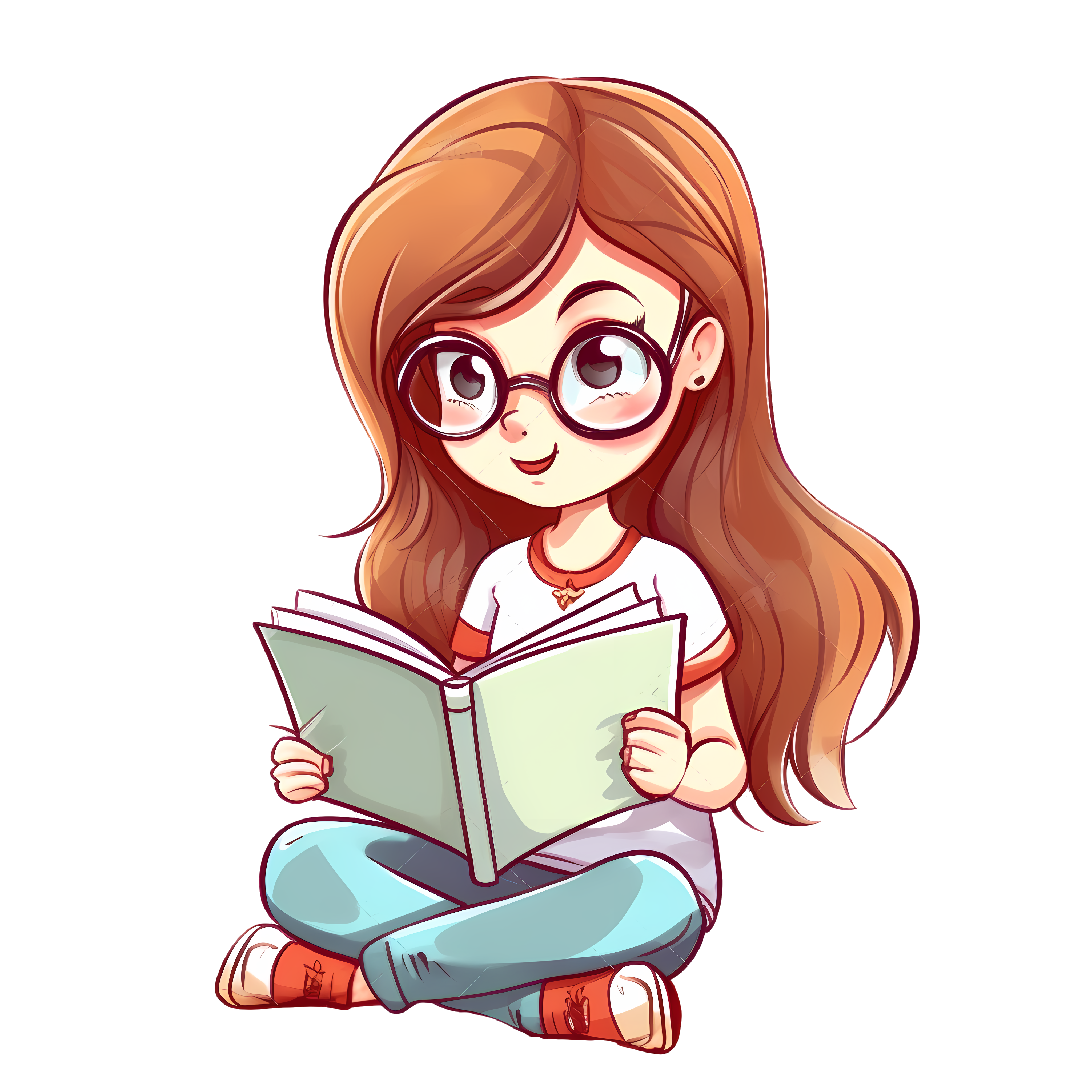 Illustration design materials of a girl reading