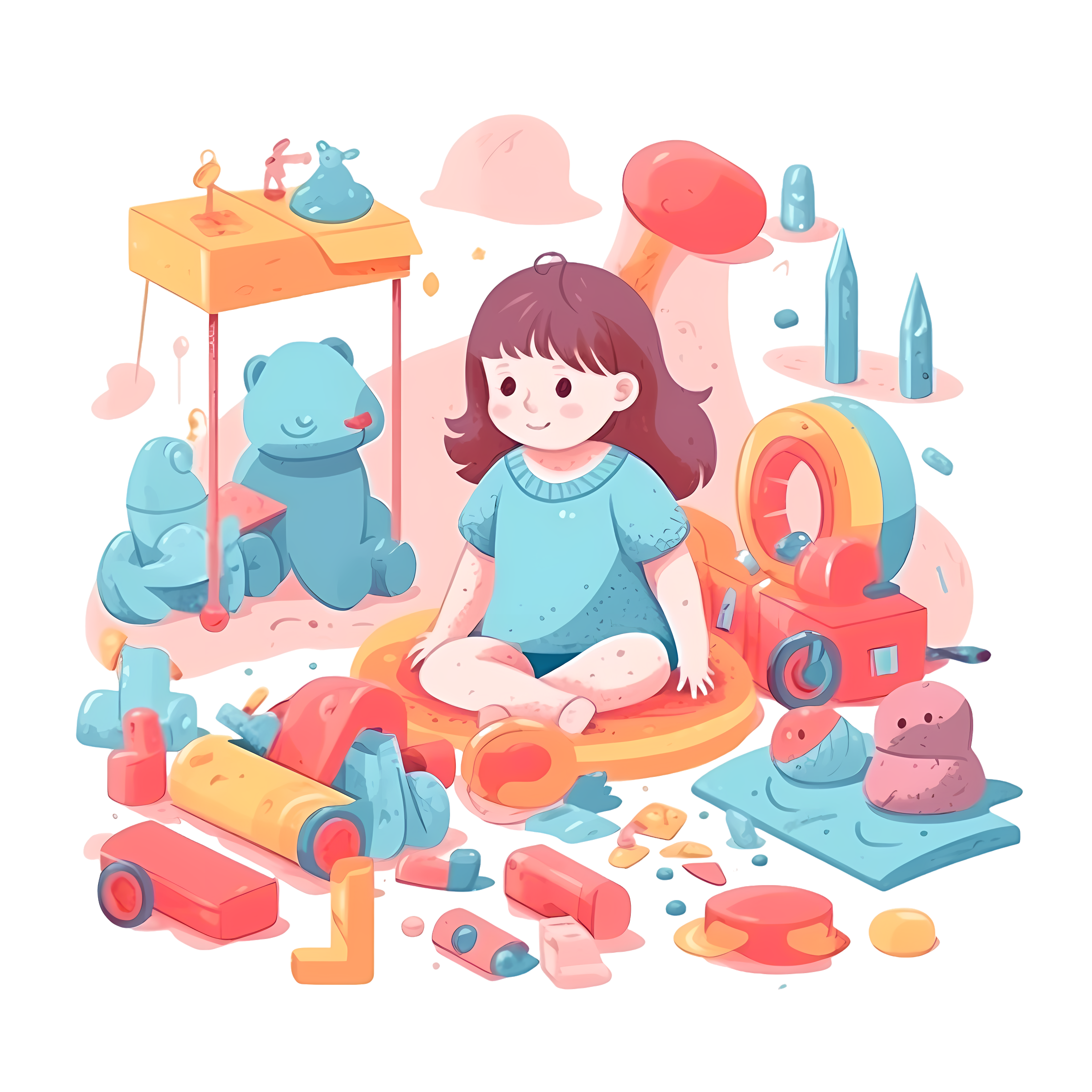 Little Girl's Toy Paradise PNG Material