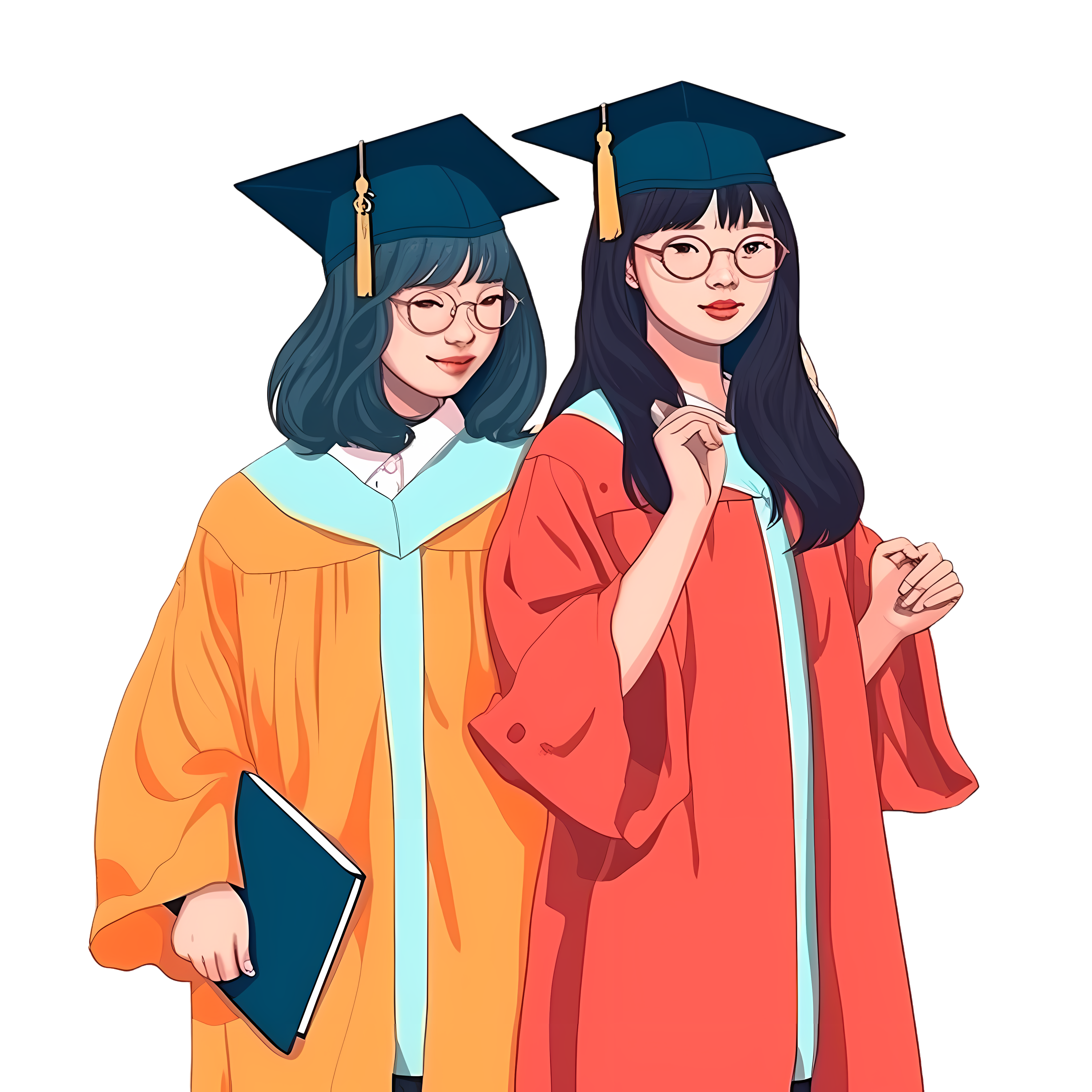 Illustration material of a female graduate wearing a bachelor's cap