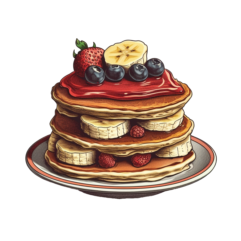 Retro Strawberry Blueberry Banana Pancake Illustration Design