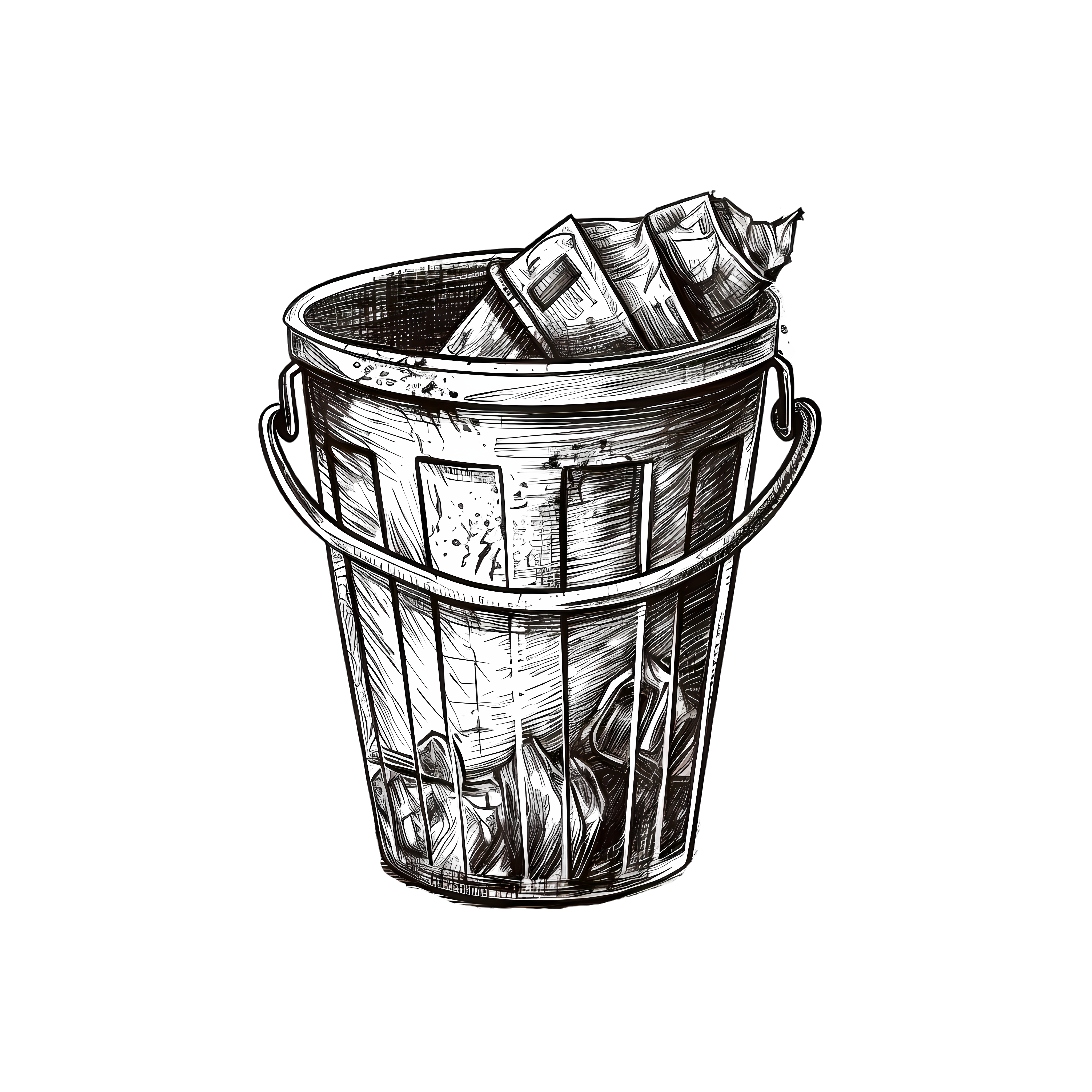 Material of a black trash can filled with waste