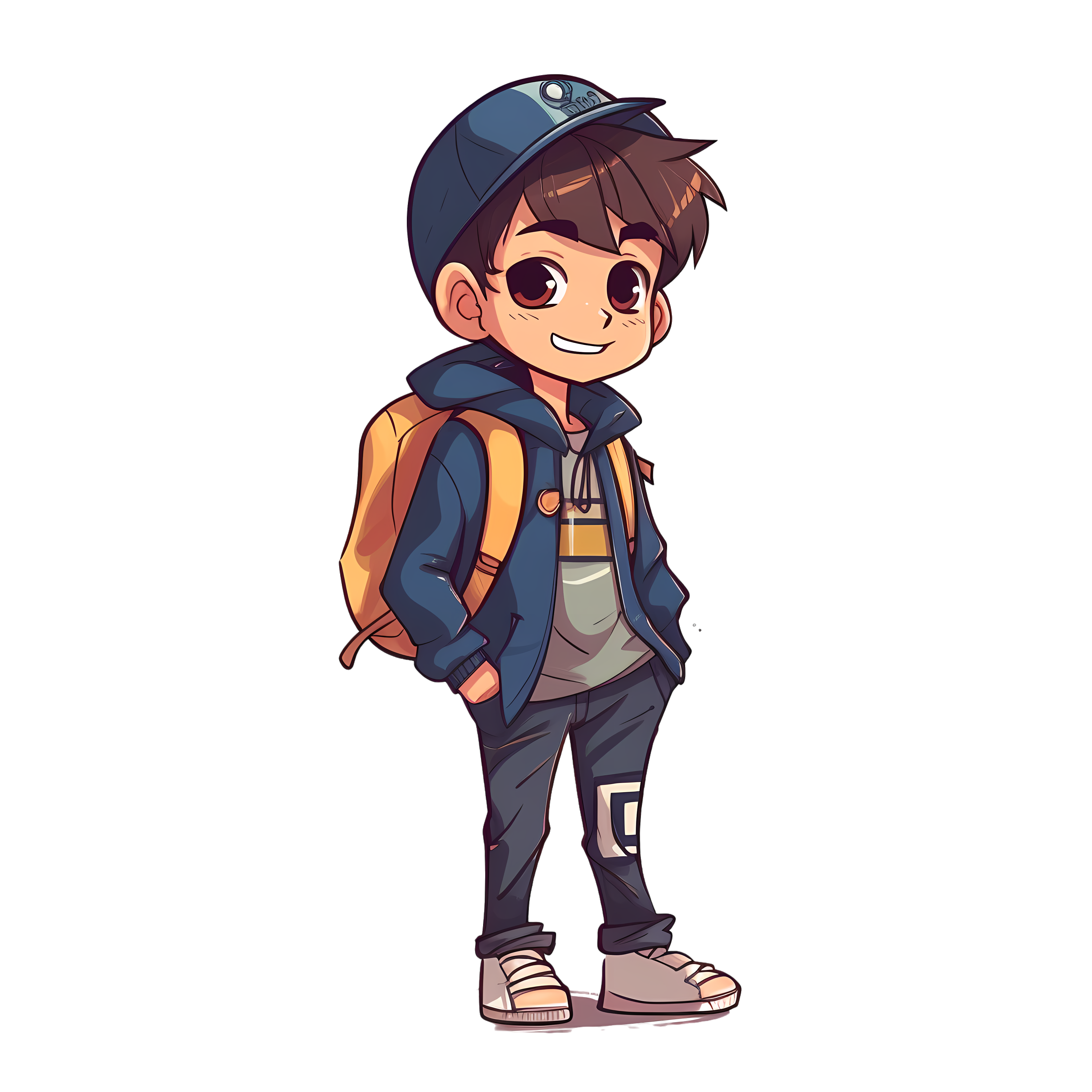 A cool little boy with a blue hat and a backpack image
