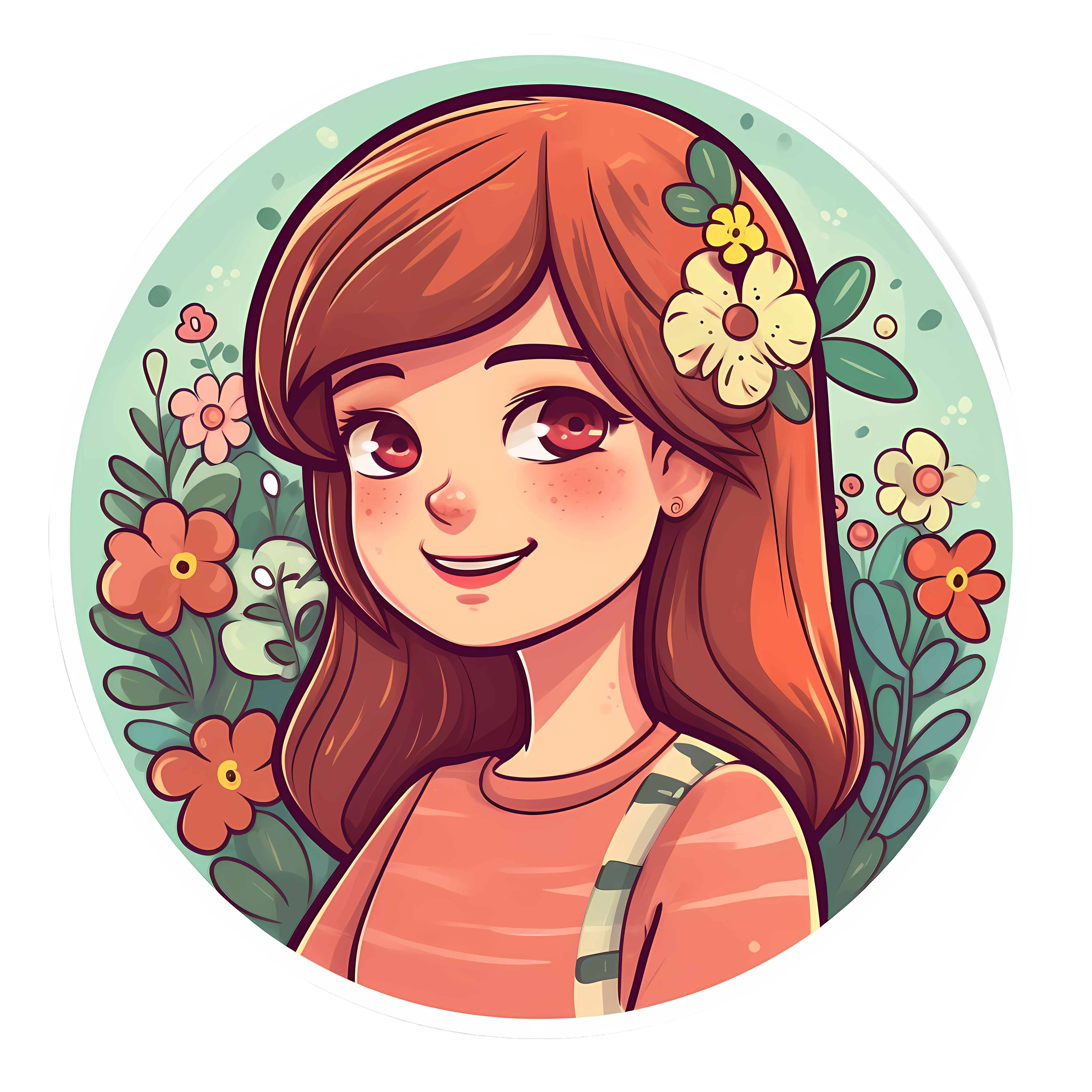 Summer smiling red-haired girl PNG illustration
