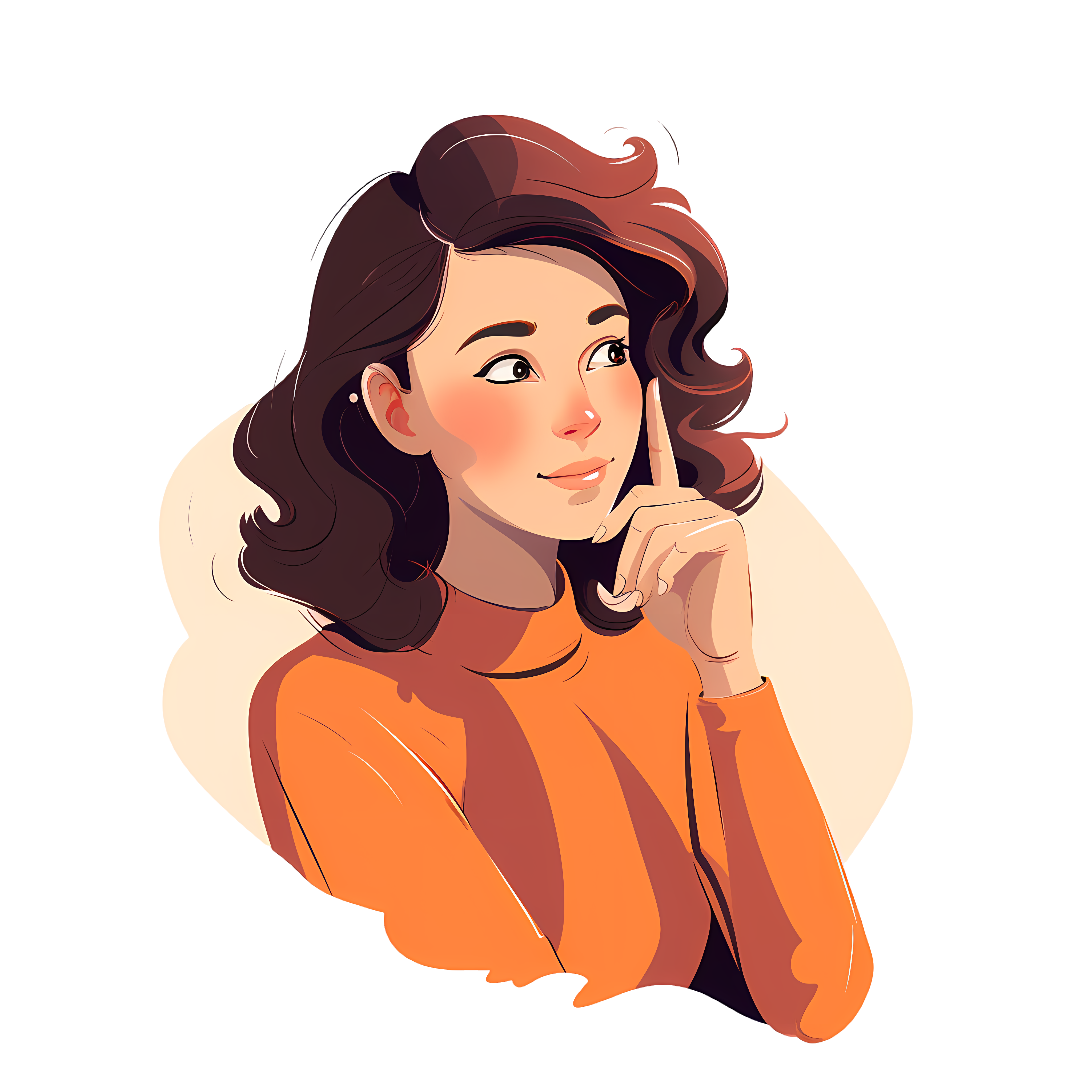 Vector illustration of a girl resting her chin on her hand in thought