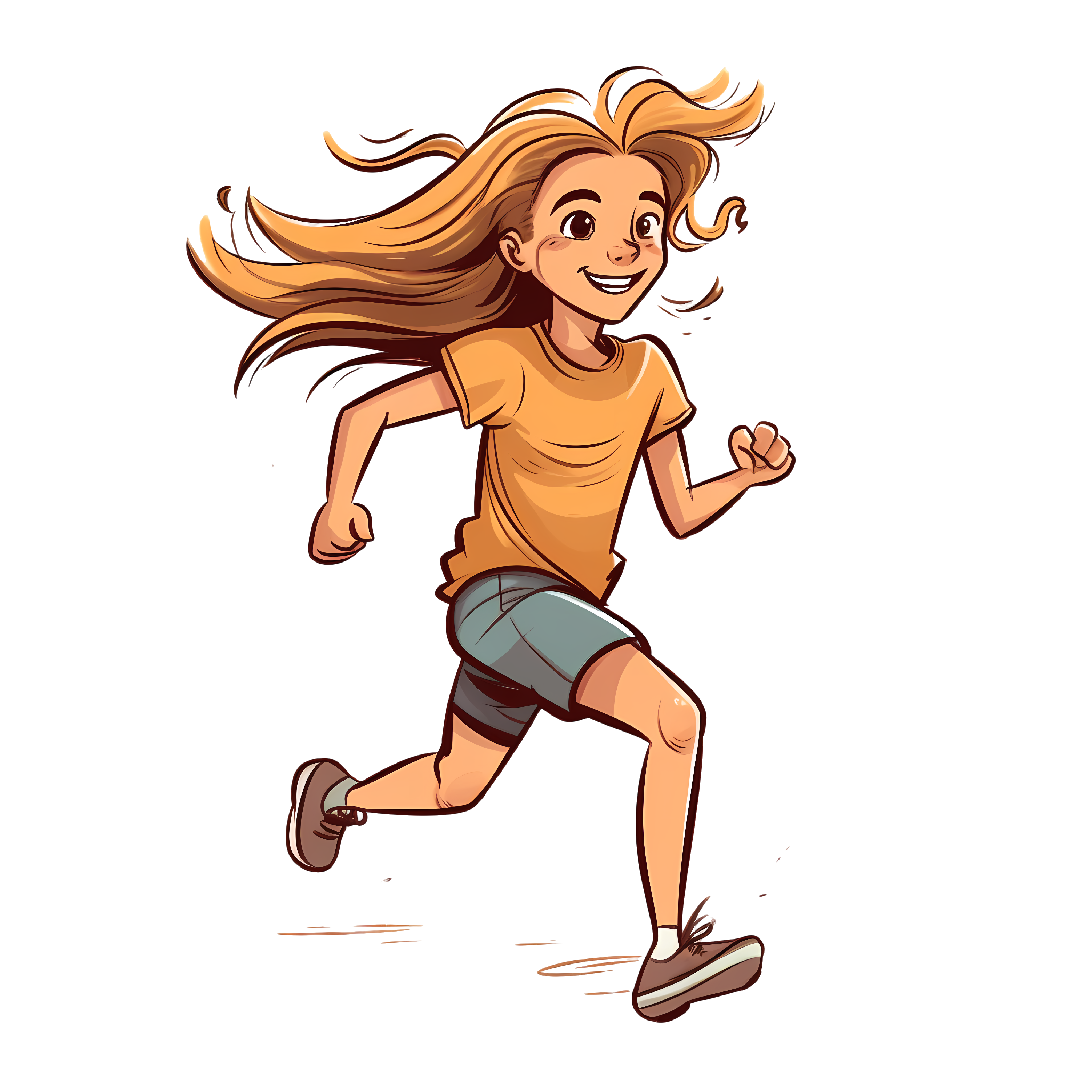 White background girl running hard PNG high-definition graphic material
