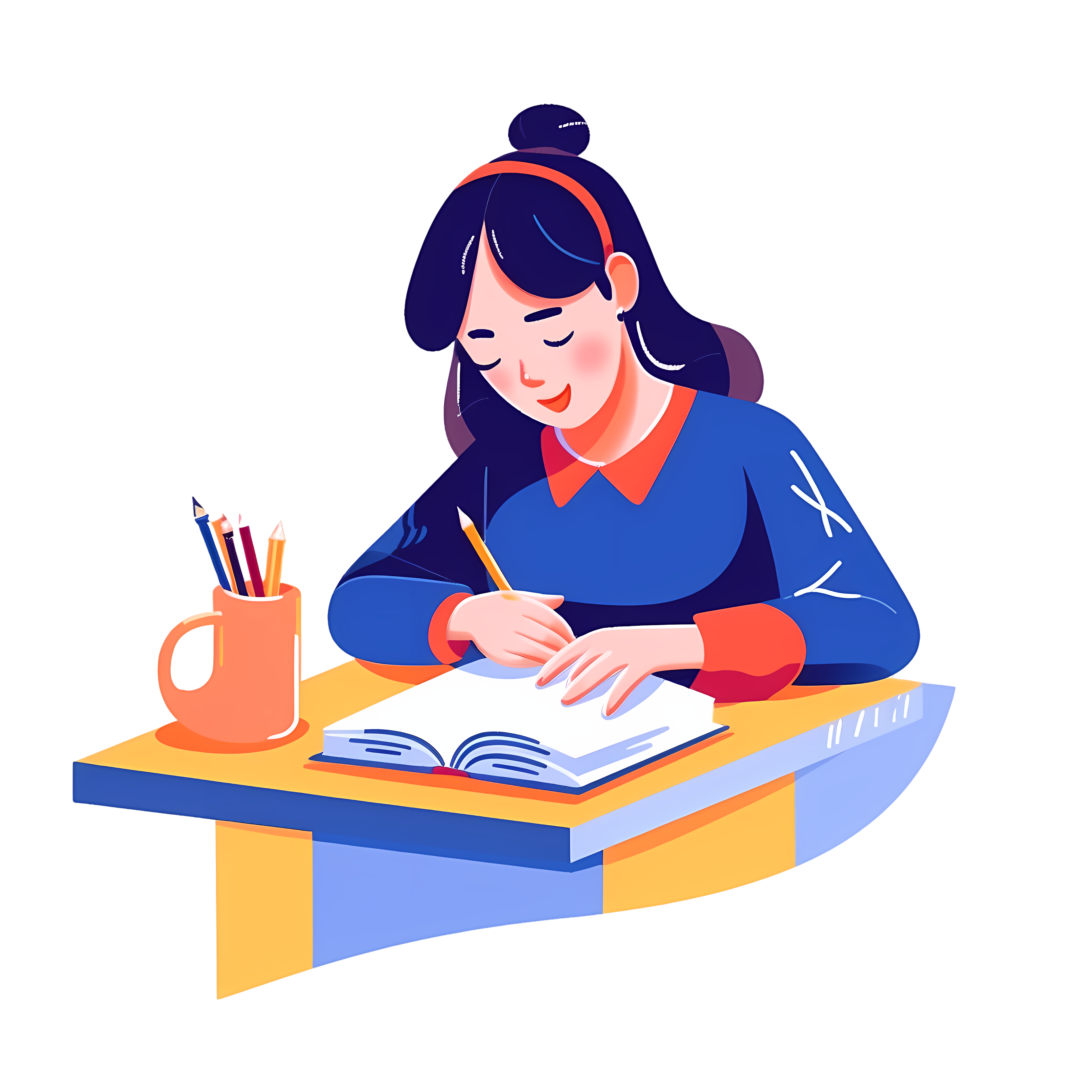 Illustration of a middle school exam scene in PNG format