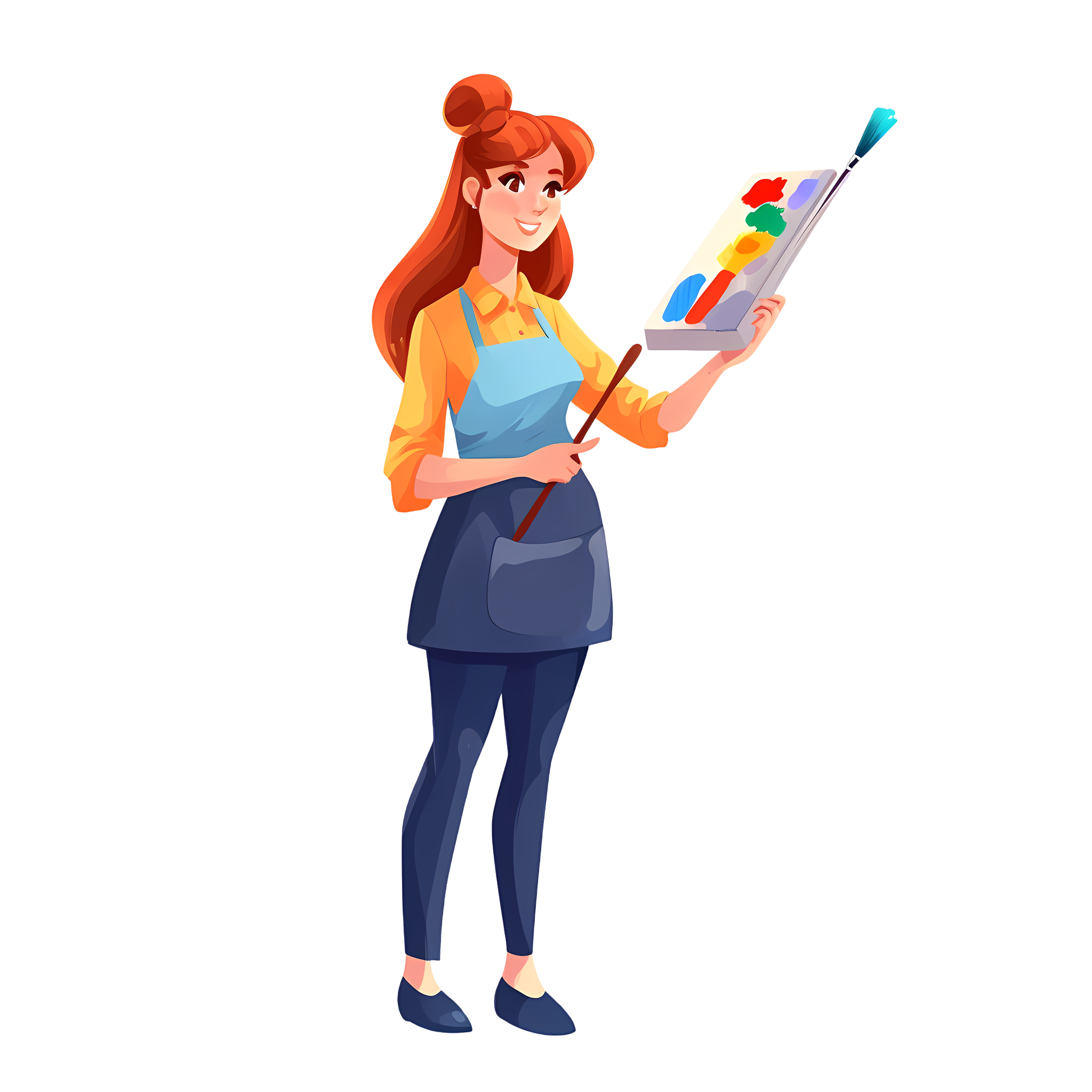 Oil painting teacher holding a palette commercial design element