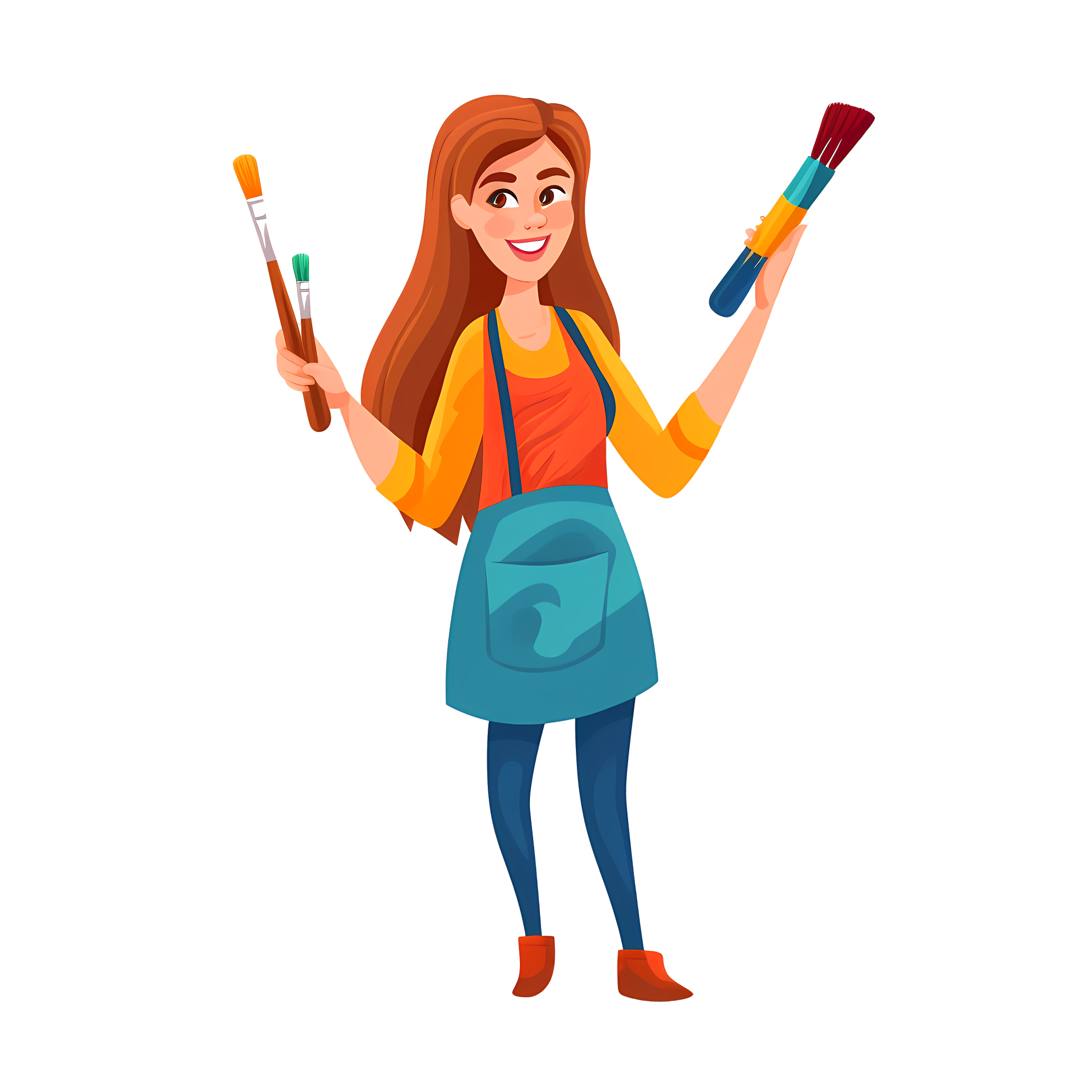 Creative female teacher holding a paintbrush commercial PNG material