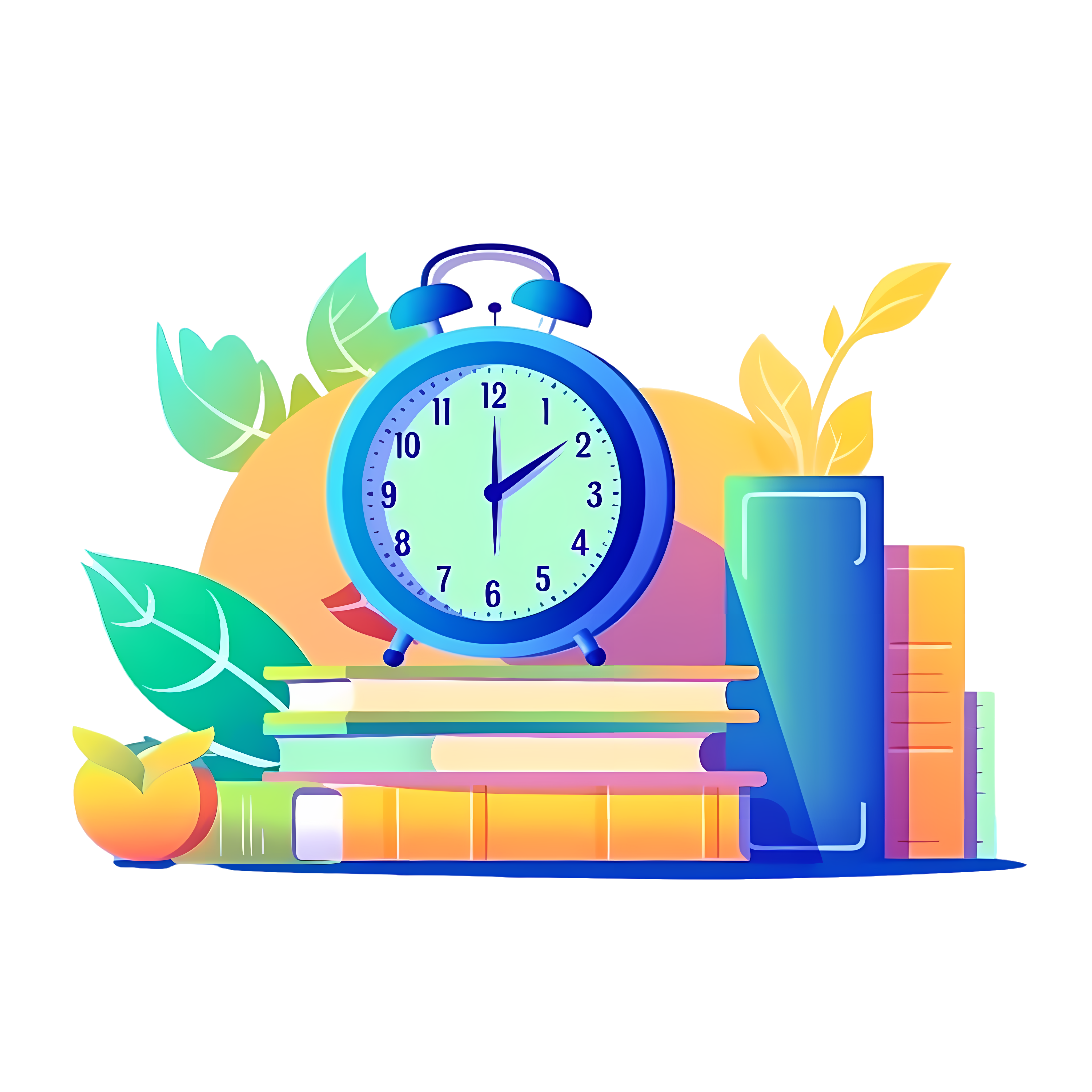 Hand-drawn learning supplies books alarm clock illustration PNG