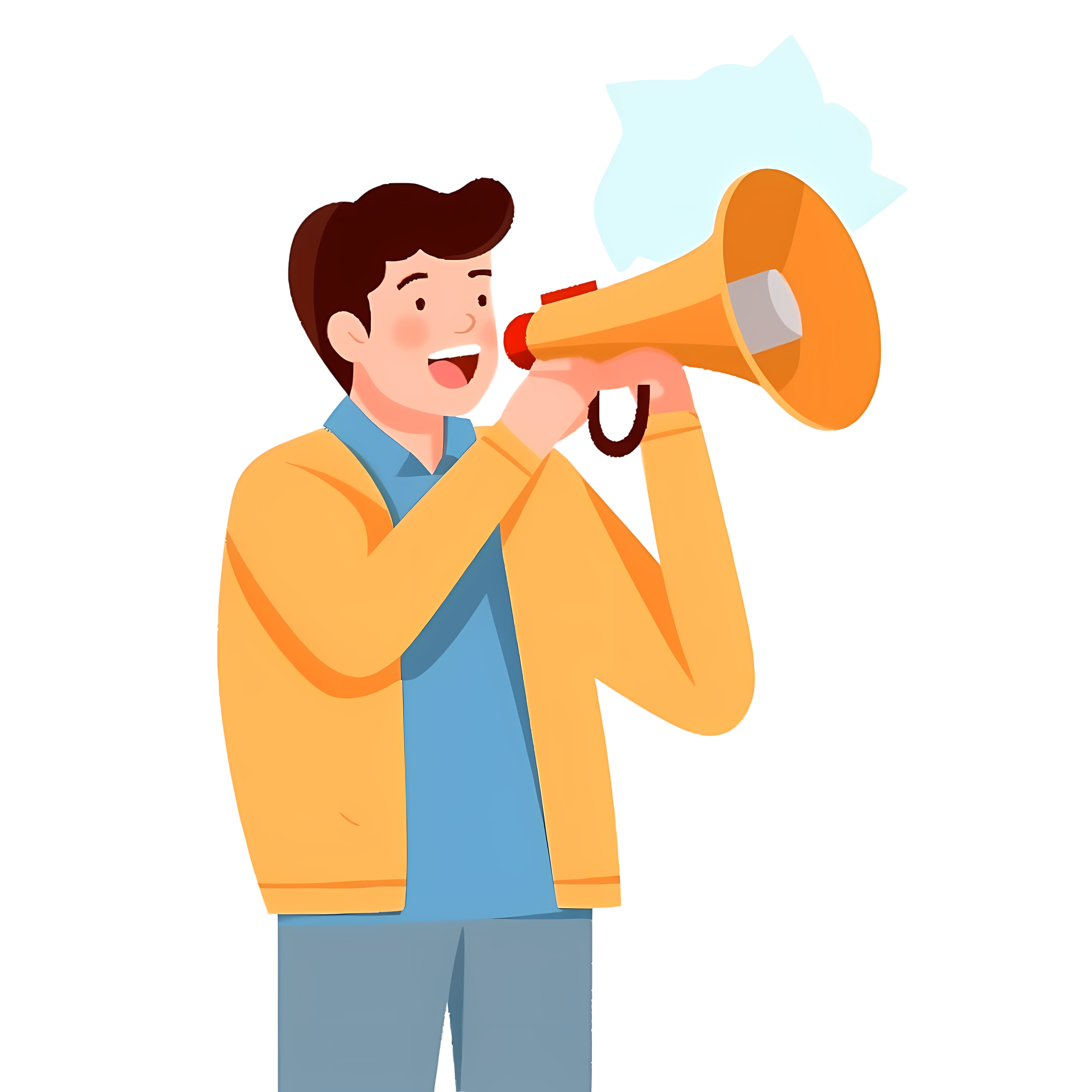 Illustration material of boys recruiting for handheld loudspeakers
